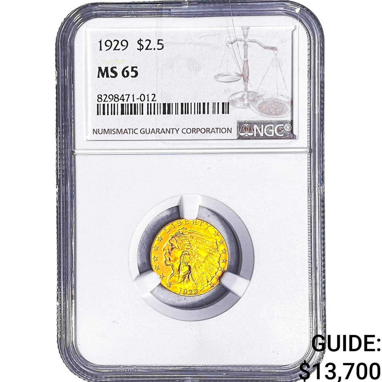 1929 $2.50 Gold Quarter Eagle NGC MS65: 1929 $2.50 Gold Quarter Eagle NGC MS65