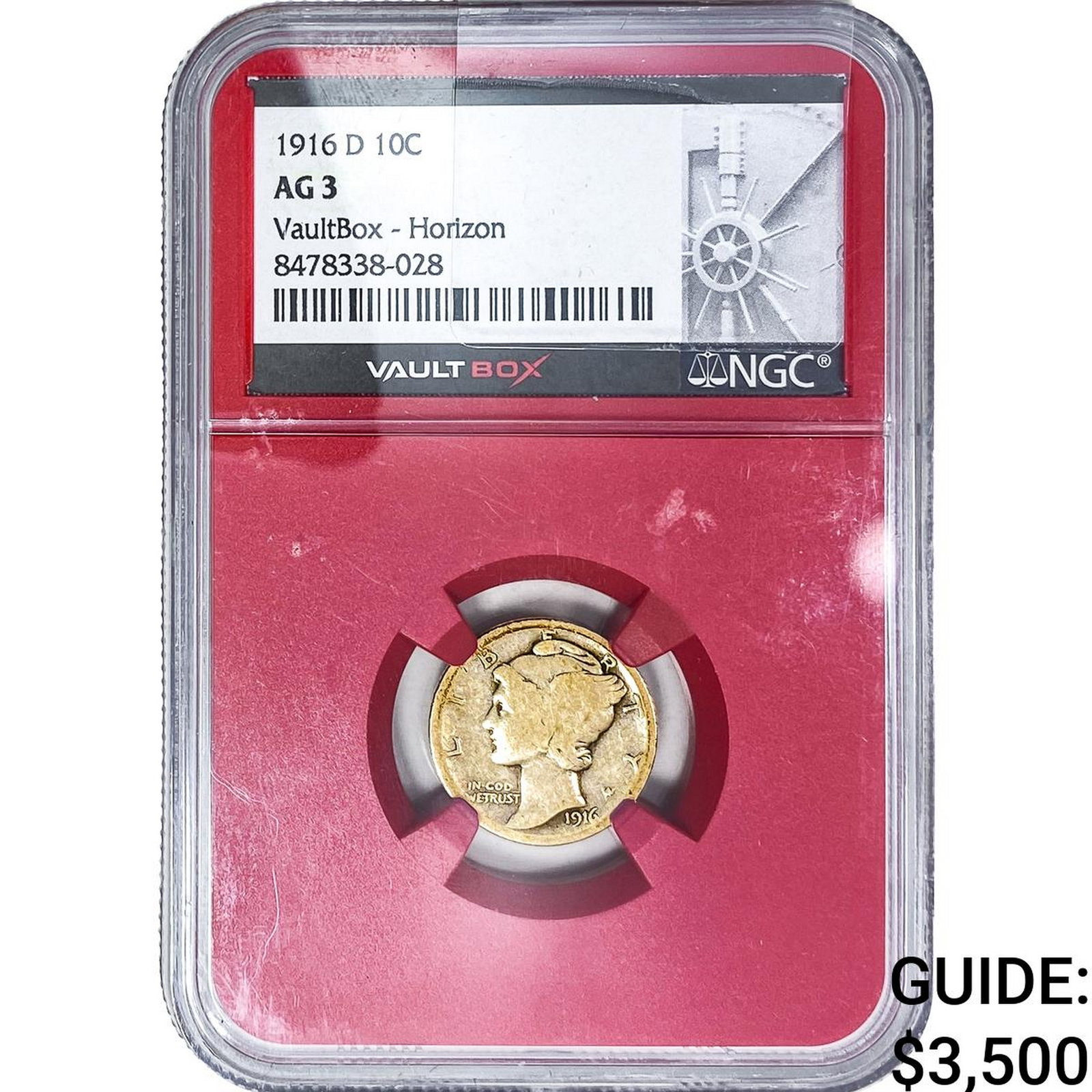 1916-D Mercury Silver Dime NGC AG3 Vaultbox: 1916-D Mercury Silver Dime NGC AG3 Vaultbox