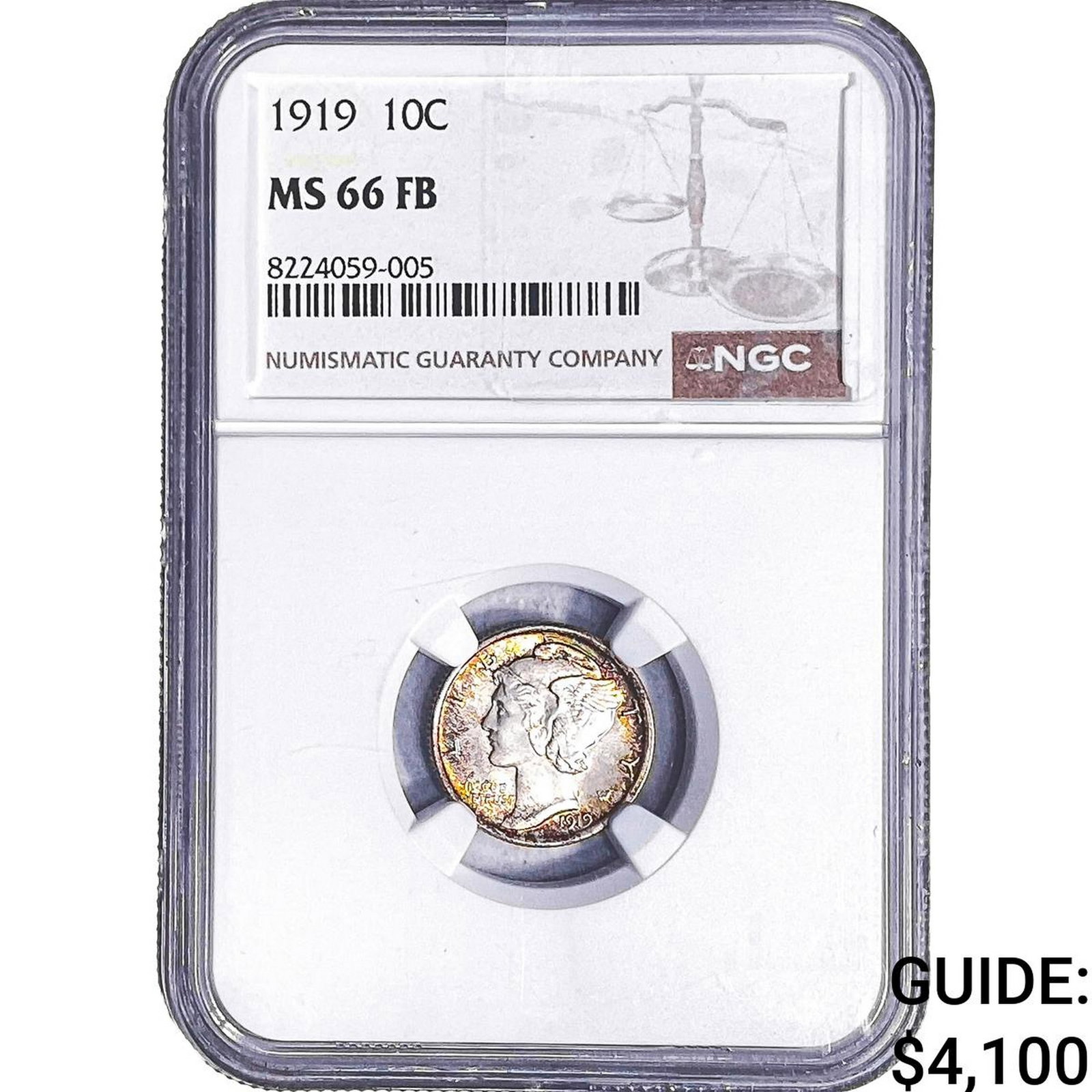 1919 Mercury Silver Dime NGC MS66 FB: 1919 Mercury Silver Dime NGC MS66 FB