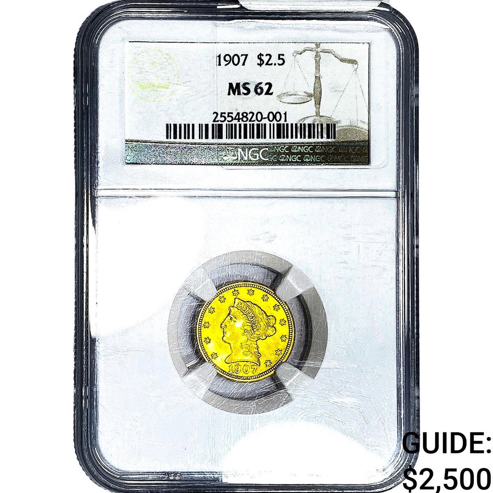 1907 $2.50 Gold Quarter Eagle NGC MS62: 1907 $2.50 Gold Quarter Eagle NGC MS62