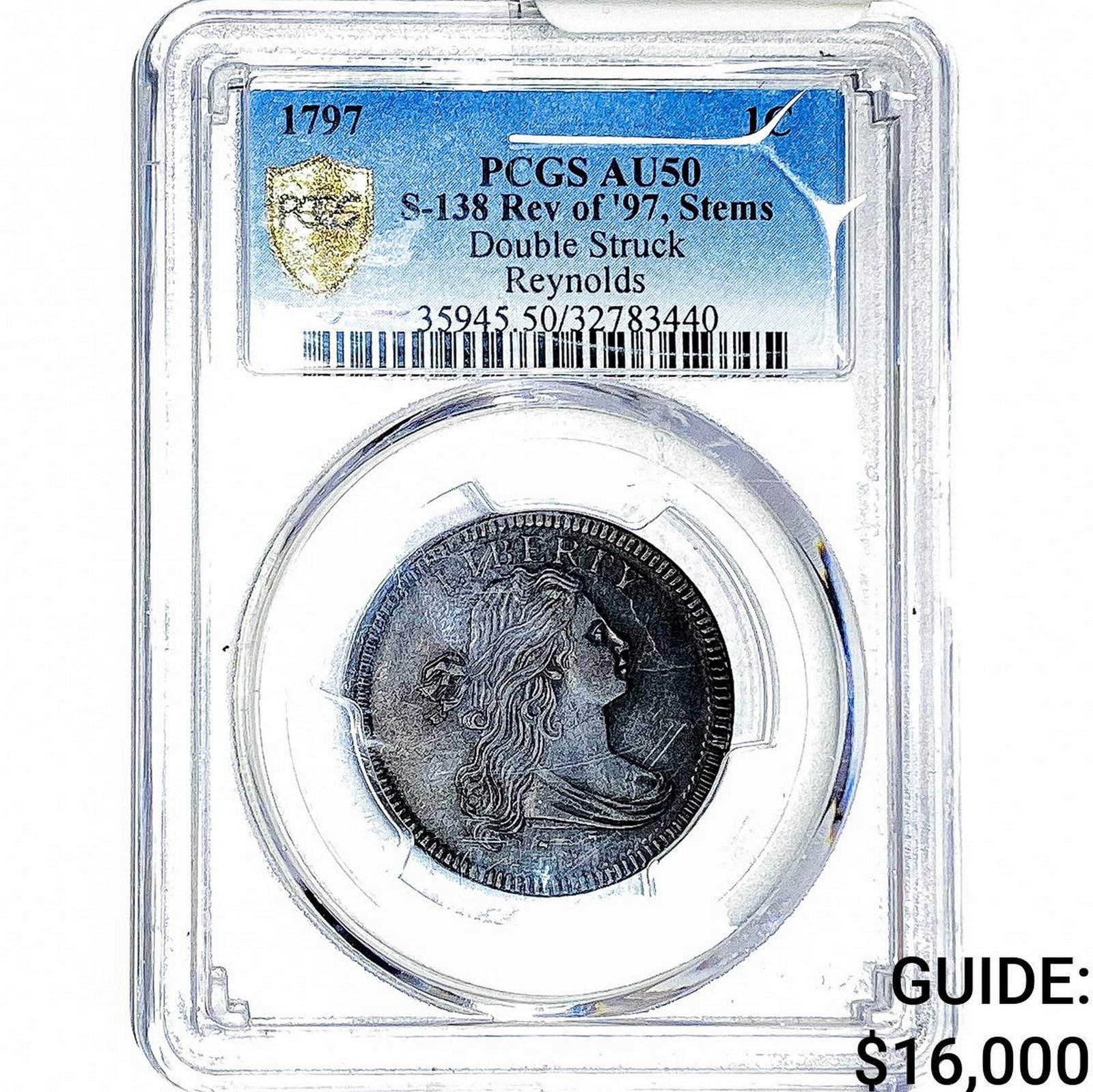 1797 Draped Bust Cent PCGS AU50 S-138 Rev 97 Stems: 1797 Draped Bust Cent PCGS AU50 S-138 Rev 97 Stems