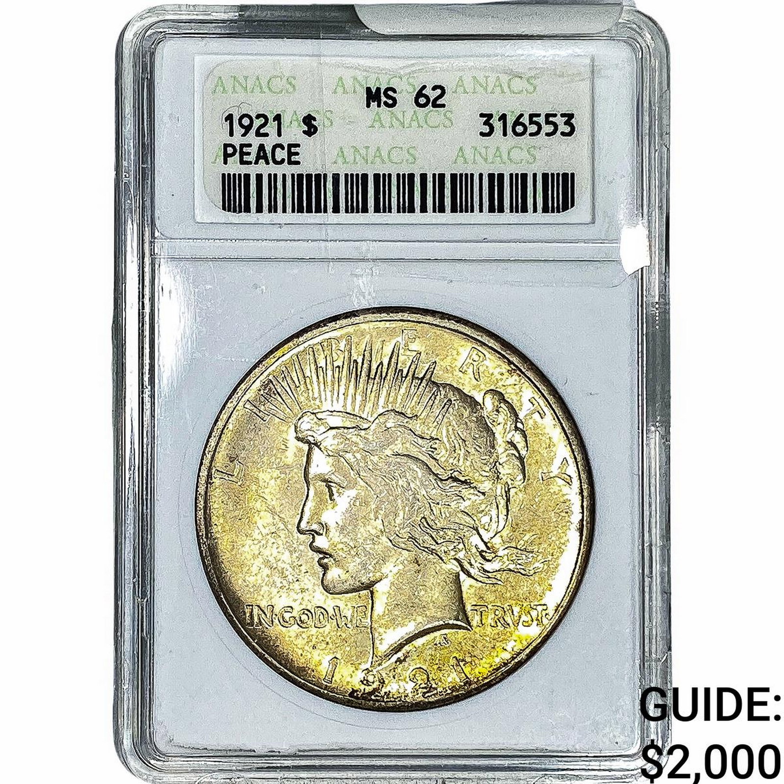 1921 Silver Peace Dollar ANACS MS62: 1921 Silver Peace Dollar ANACS MS62