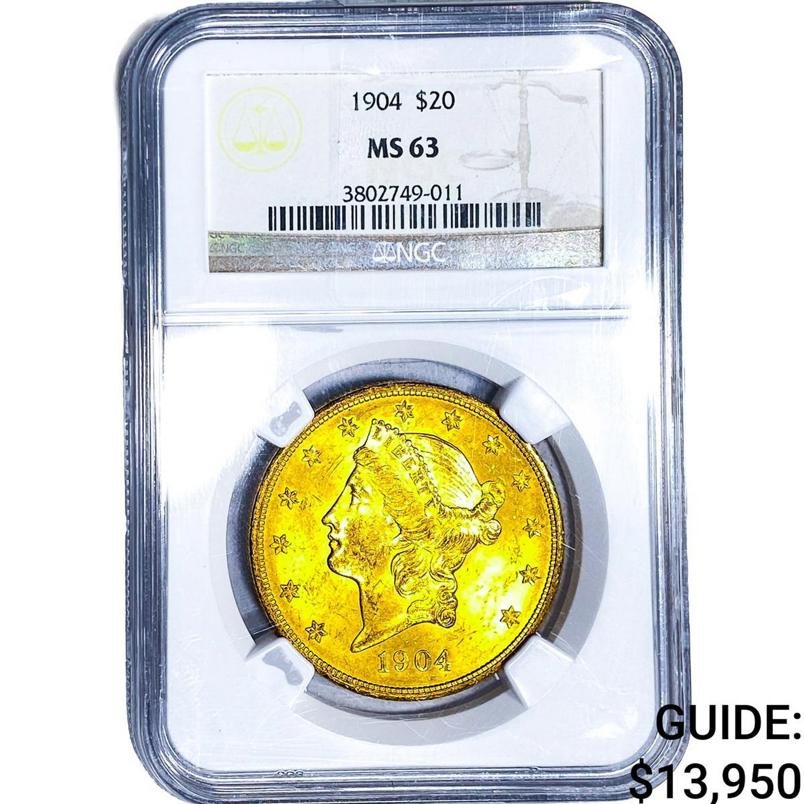 1904 $20 Gold Double Eagle NGC MS63: 1904 $20 Gold Double Eagle NGC MS63