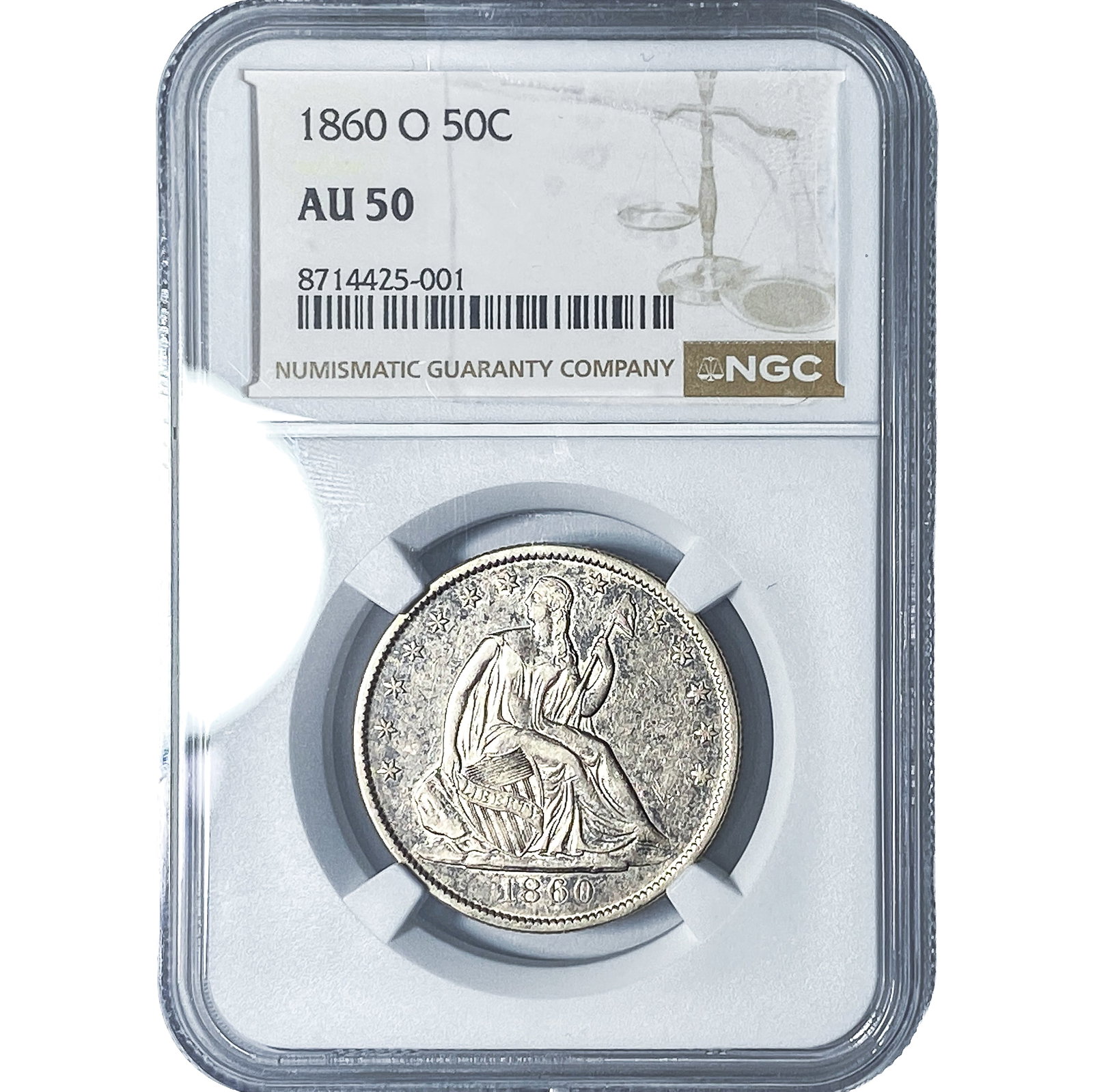 1860-O Seated Liberty Half Dollar NGC AU50: 1860-O Seated Liberty Half Dollar NGC AU50