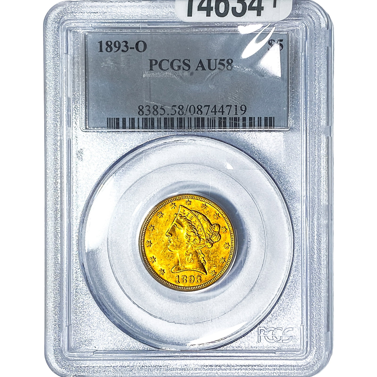 1893-O $5 Gold Half Eagle PCGS AU58: 1893-O $5 Gold Half Eagle PCGS AU58