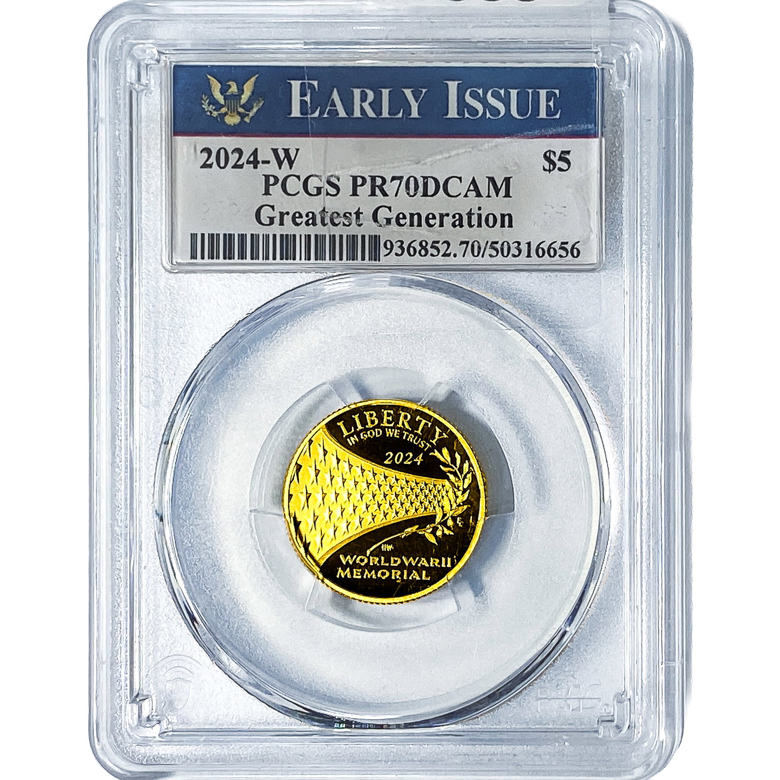 2024-W $5 Gold Greatest Generation PCGS PR70 DCAM: 2024-W $5 Gold Greatest Generation PCGS PR70 DCAM