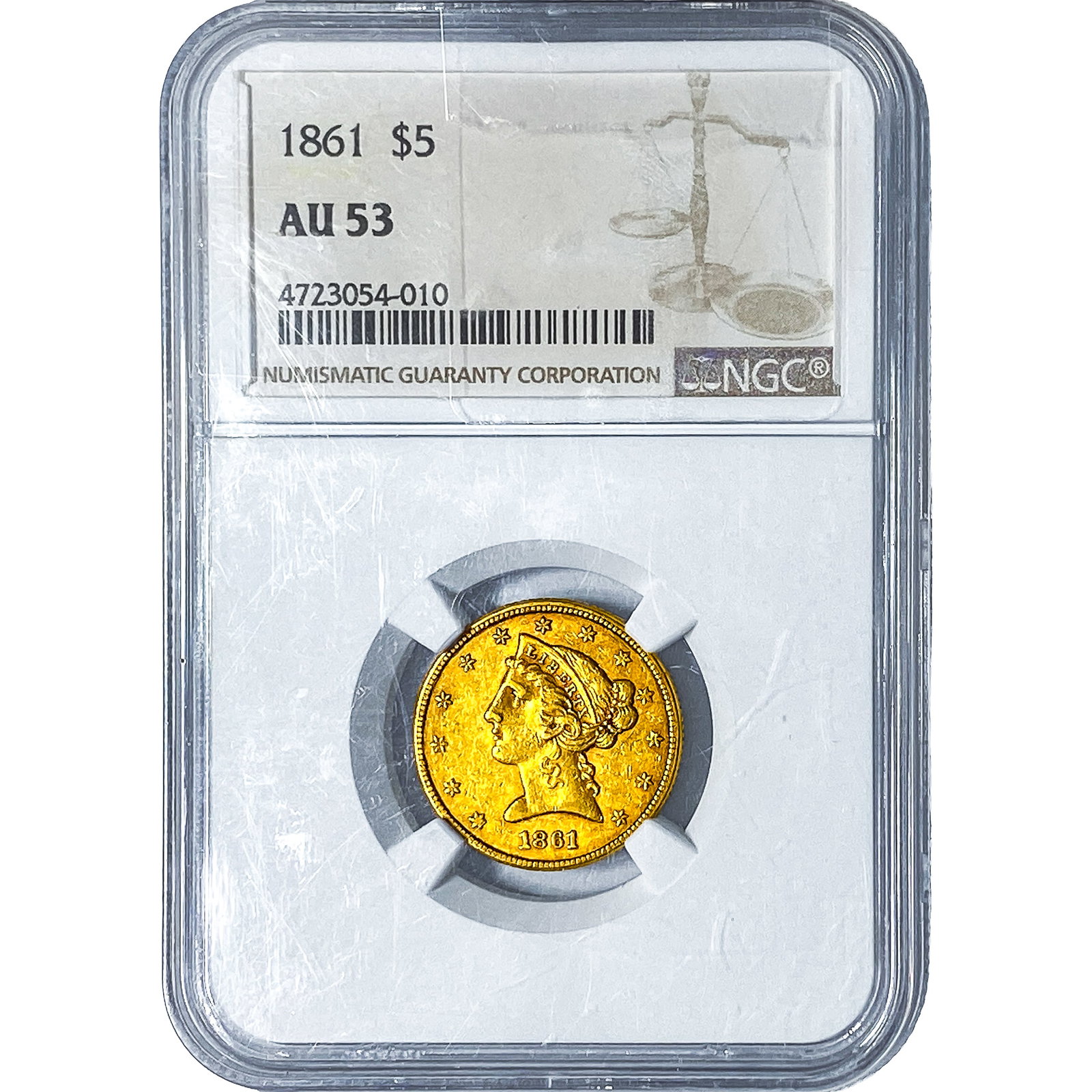 1861 $5 Gold Half Eagle NGC AU53: 1861 $5 Gold Half Eagle NGC AU53