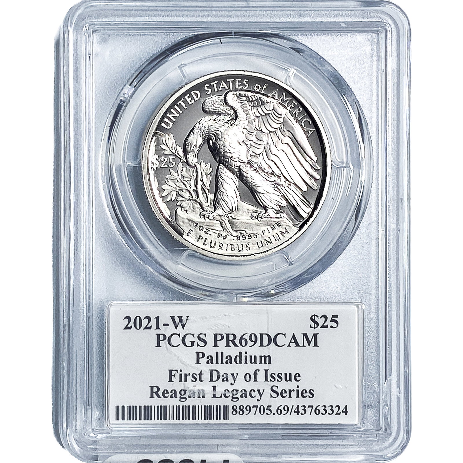 2021-W $25 1oz Palladium American Eagle PCGS PR69 DCAM: 2021-W $25 1oz Palladium American Eagle PCGS PR69 DCAM
