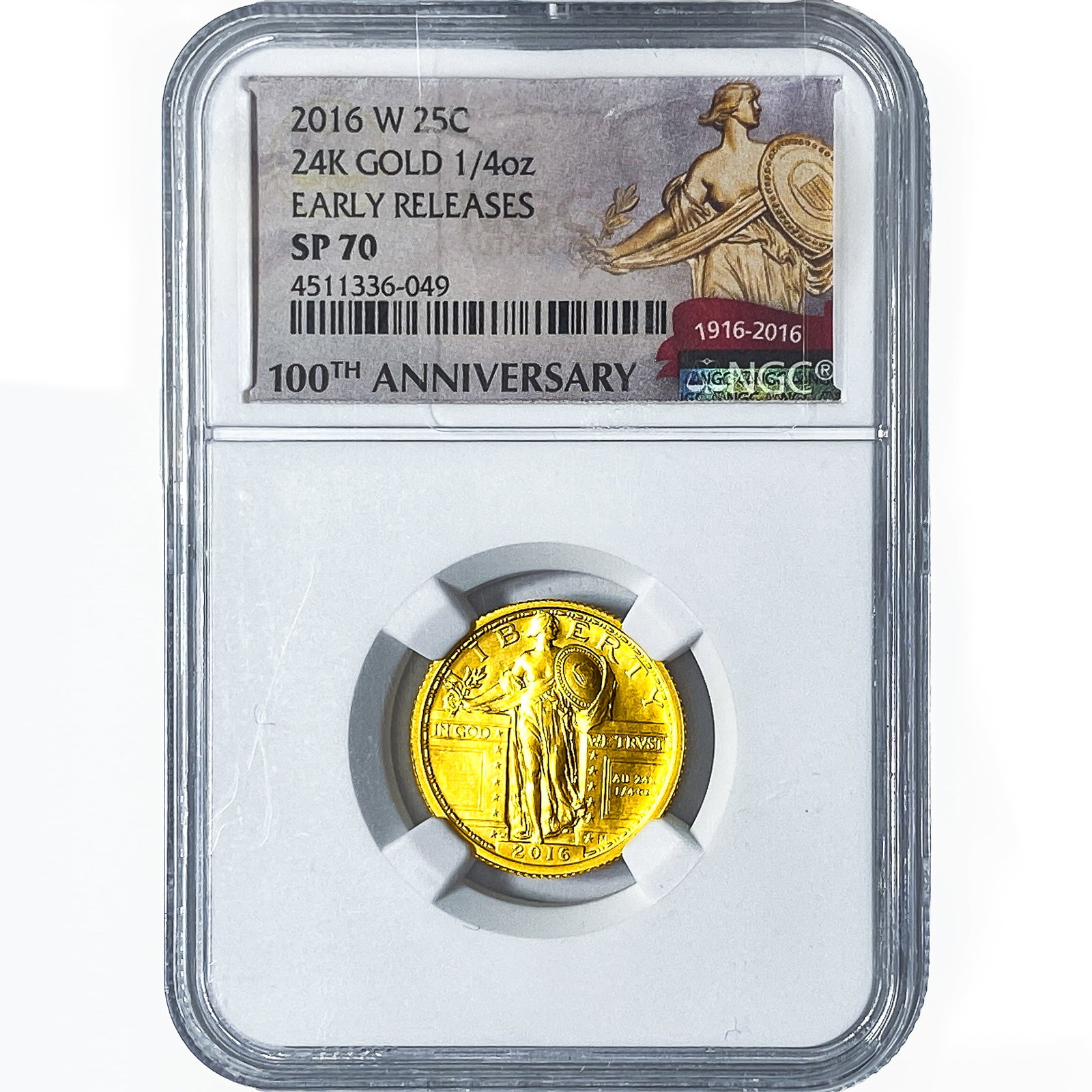 2016-W 25C 24K Gold 1/4oz Standing Liberty NGC SP70: 2016-W 25C 24K Gold 1/4oz Standing Liberty NGC SP70