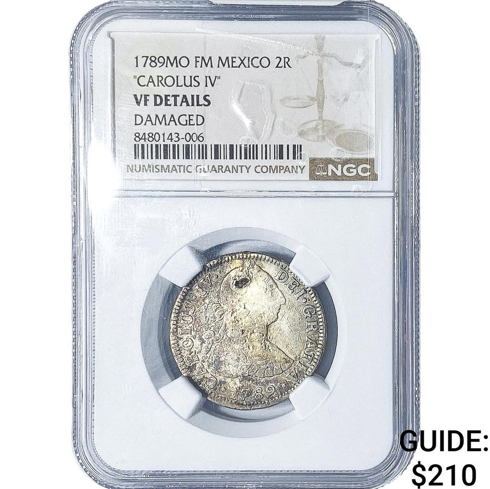 1789 Colonial Spain Silver 2 Reales NGC VF Details (1 of 2)