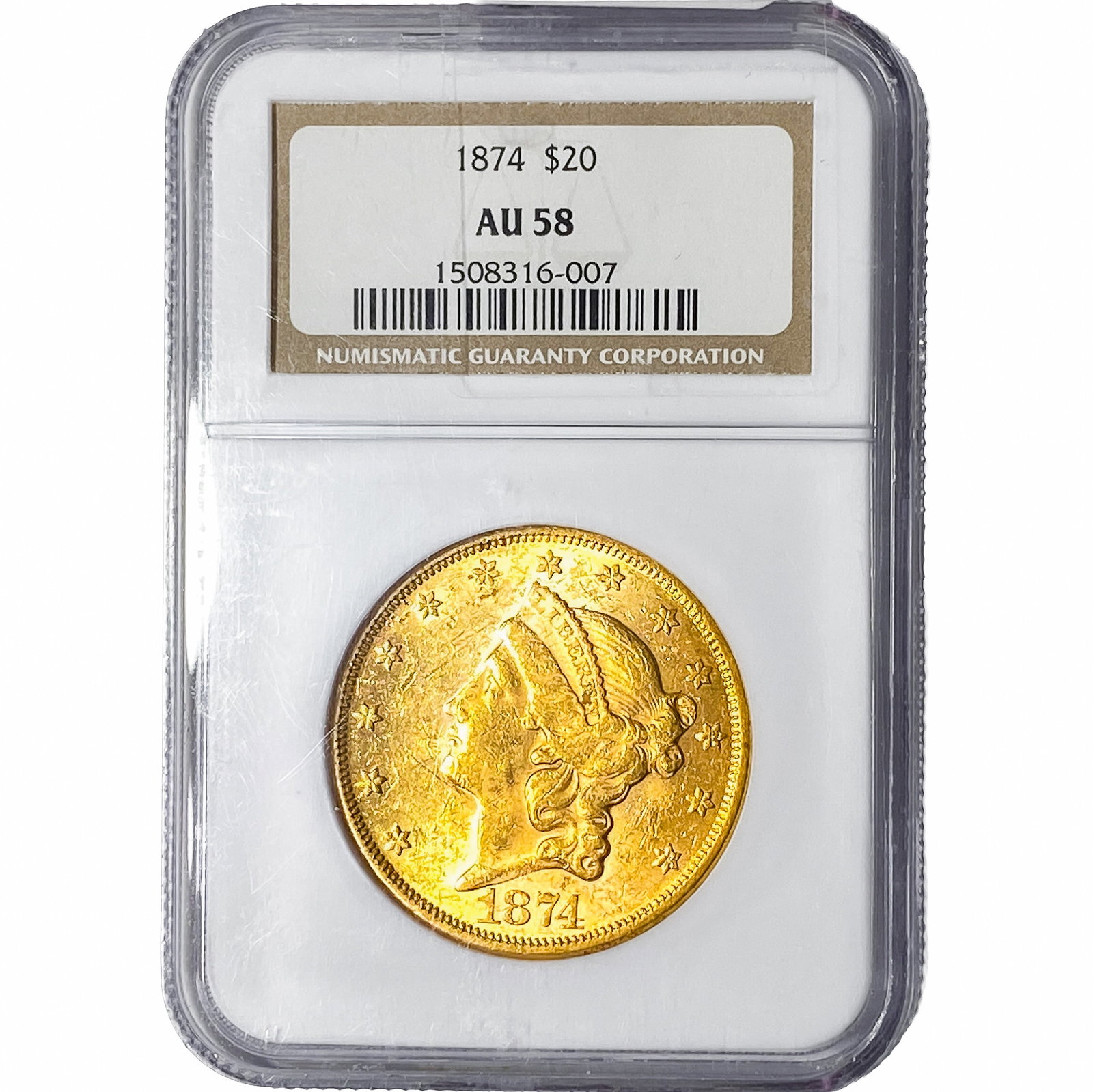 1874 $20 Gold Double Eagle NGC MAU58: 1874 $20 Gold Double Eagle NGC MAU58