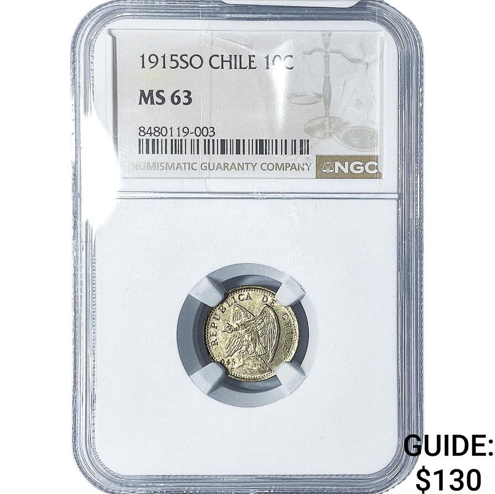 1915-SO Chile Silver 10 Centavos NGC MS63 (1 of 2)