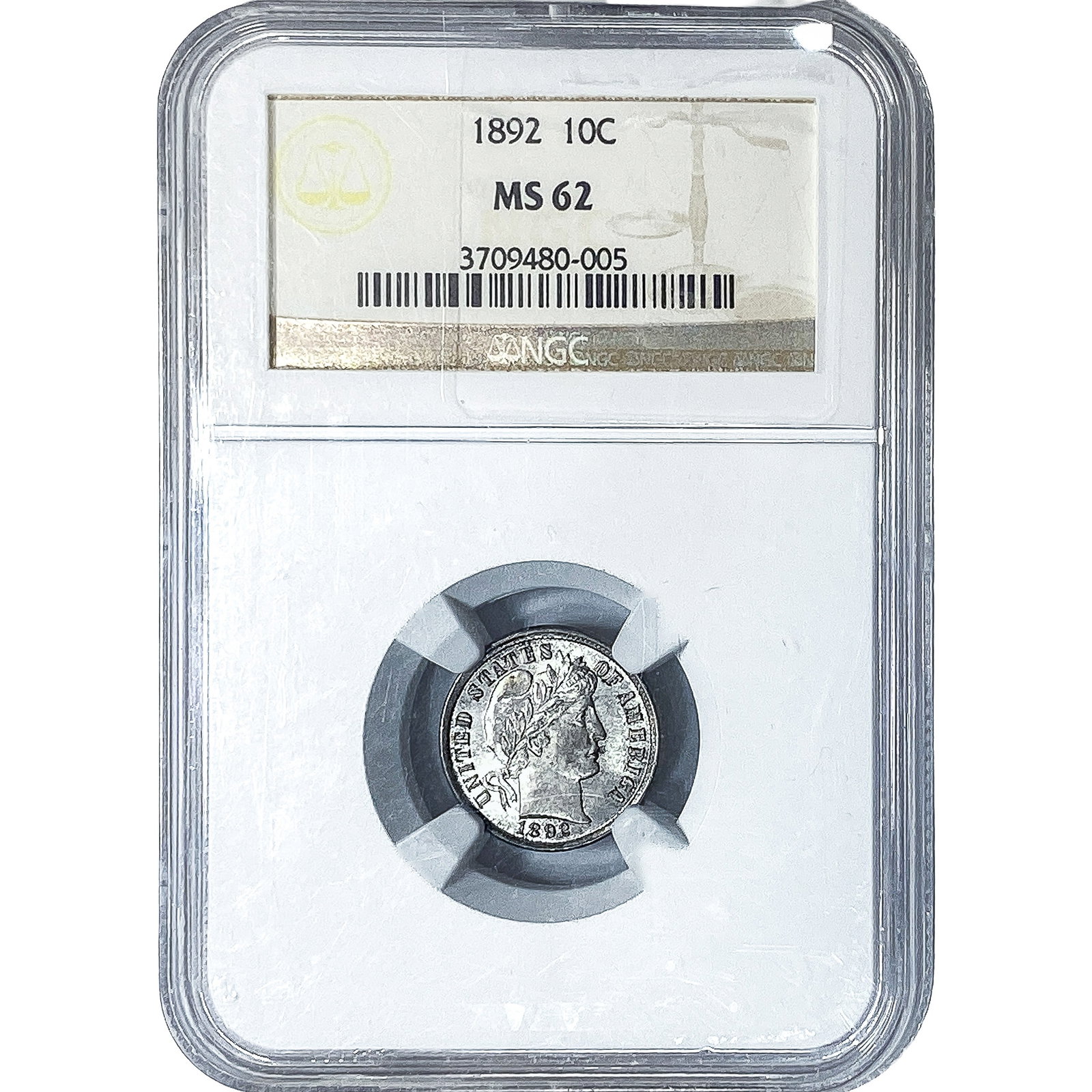 1892 Barber Dime NGC MS62: 1892 Barber Dime NGC MS62
