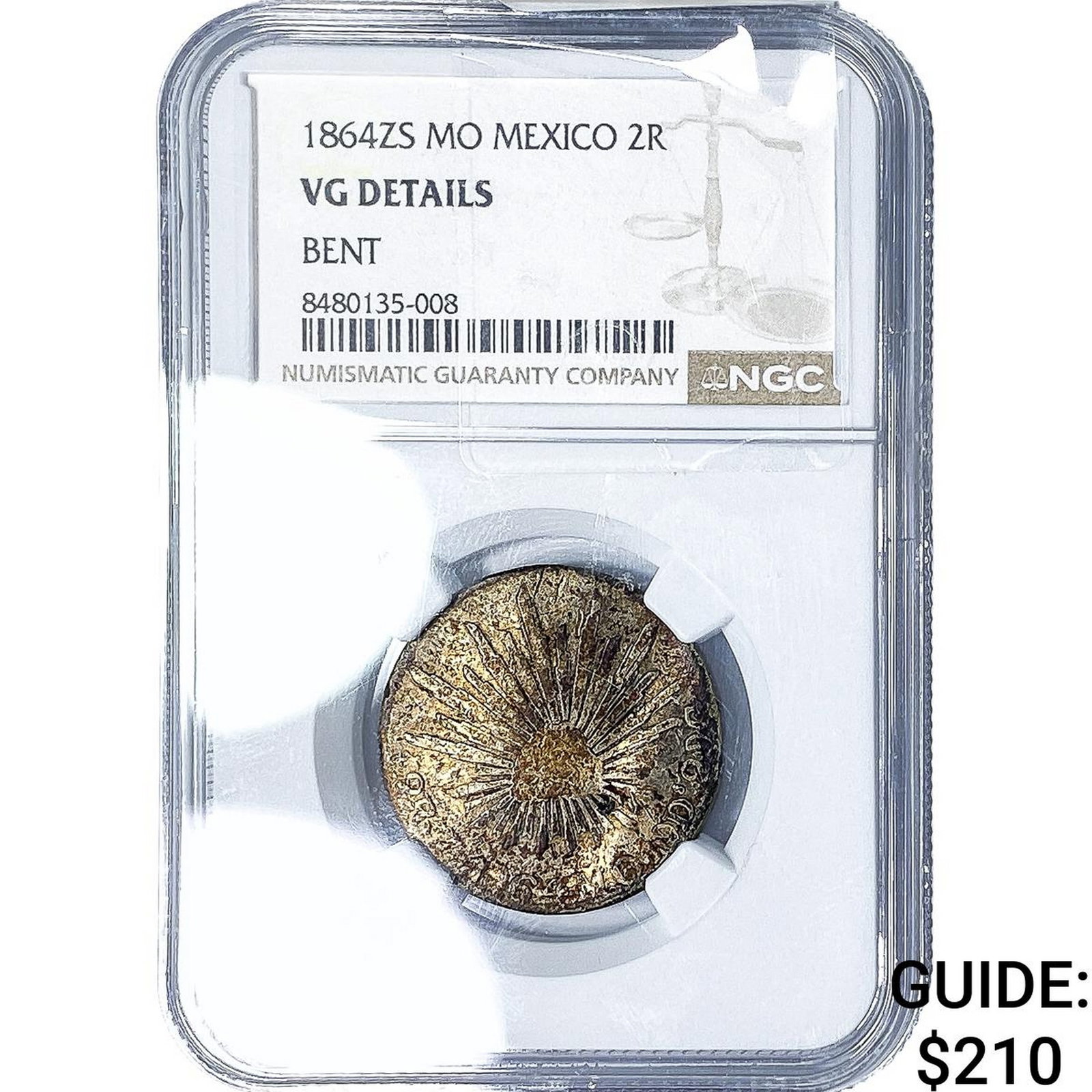 1864-ZS Mexico Silver 2 Reales NGC VG Details: 1864-ZS Mexico Silver 2 Reales NGC VG Details