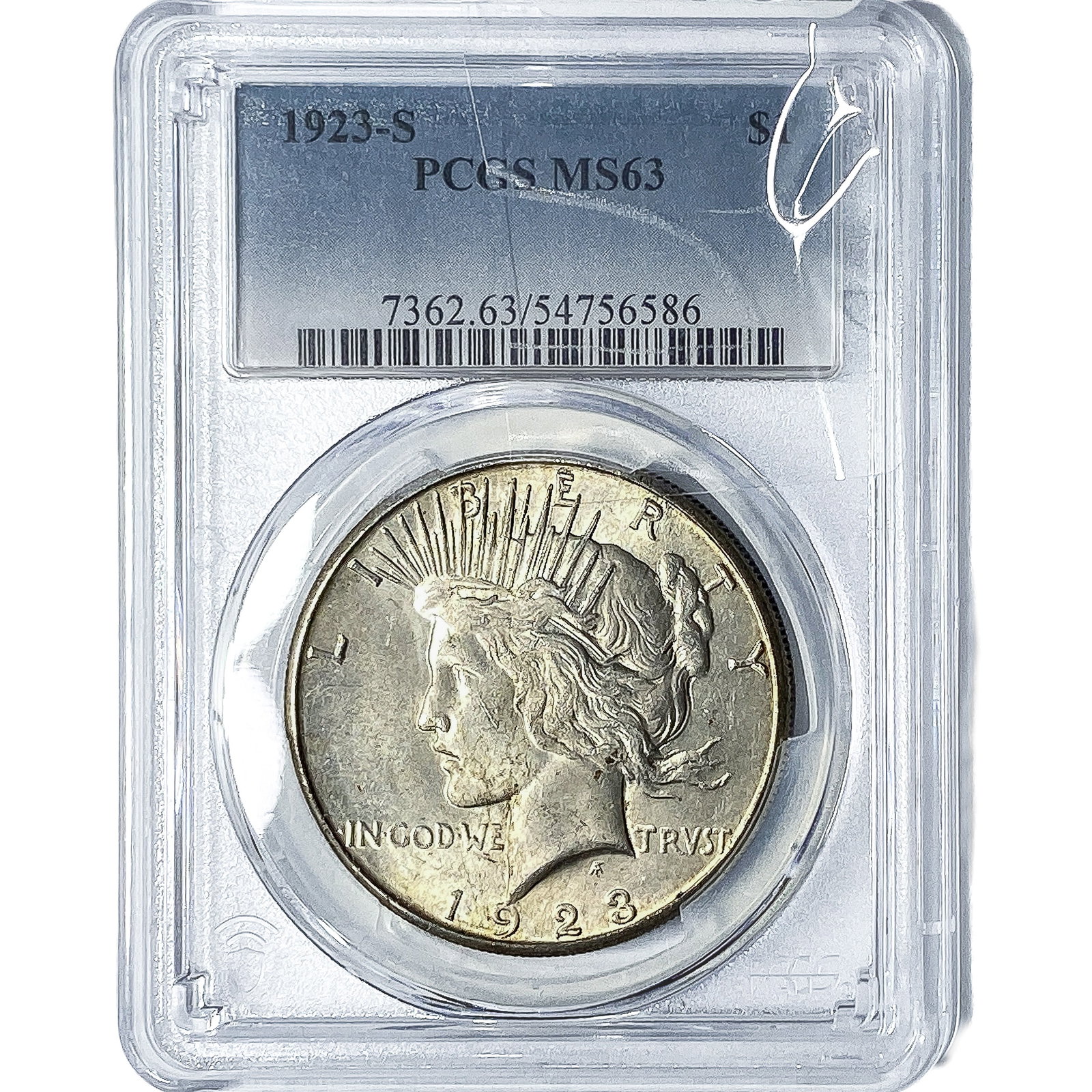 1923-S Silver Peace Dollar PCGS MS63: 1923-S Silver Peace Dollar PCGS MS63