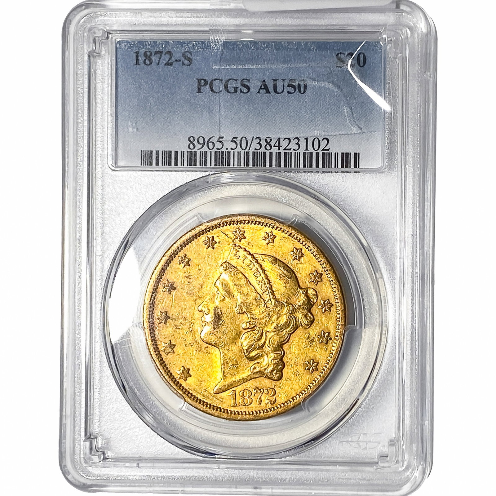 1872-S $20 Gold Double Eagle PCGS AU50: 1872-S $20 Gold Double Eagle PCGS AU50