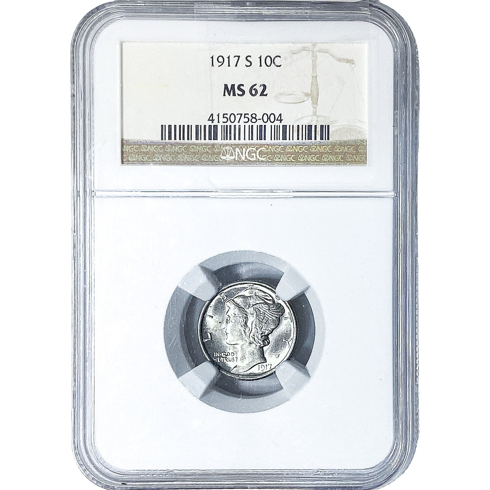 1917-S Mercury Silver Dime NGC MS62: 1917-S Mercury Silver Dime NGC MS62