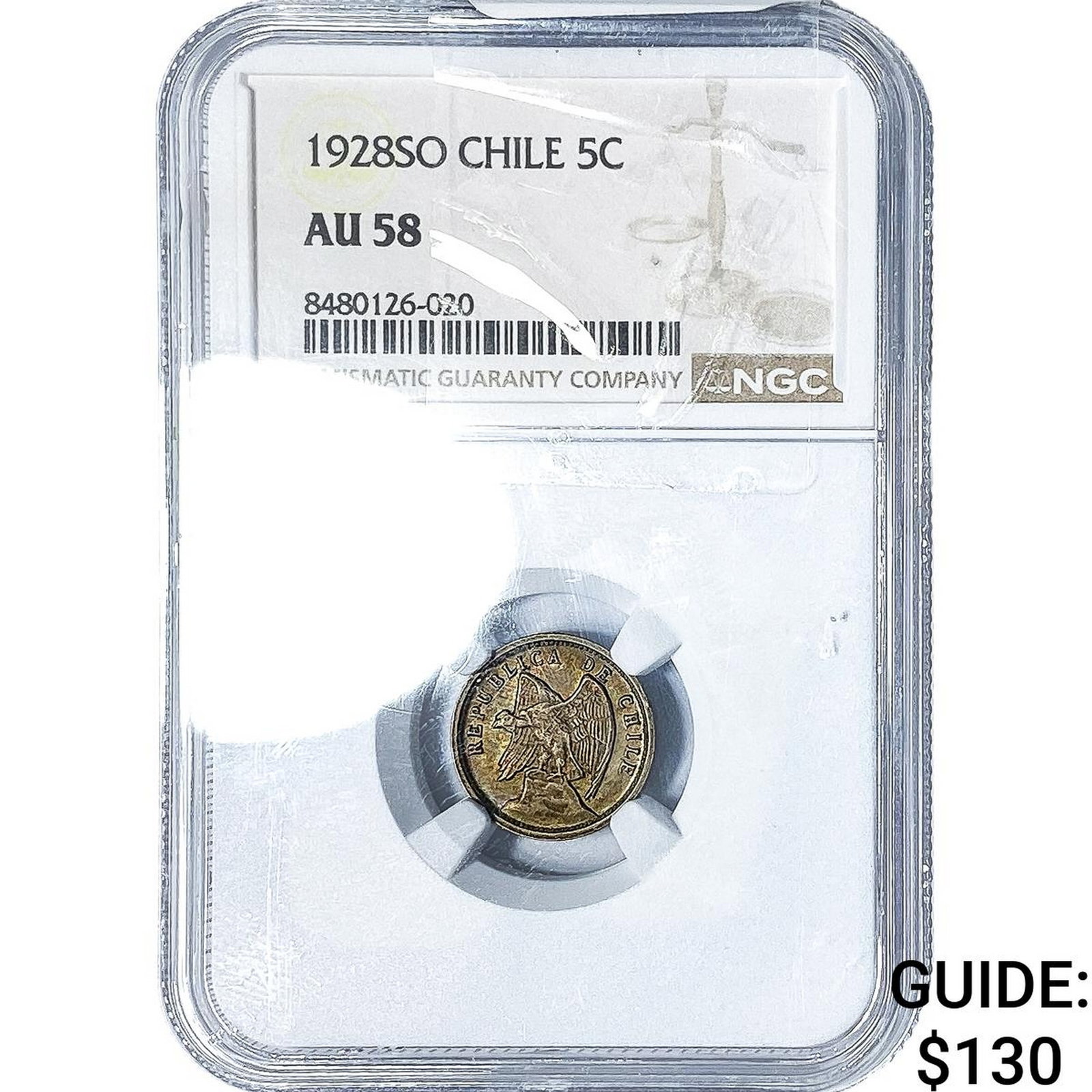 1928-SO Chile Silver 5 Centavos NGC AU58: 1928-SO Chile Silver 5 Centavos NGC AU58