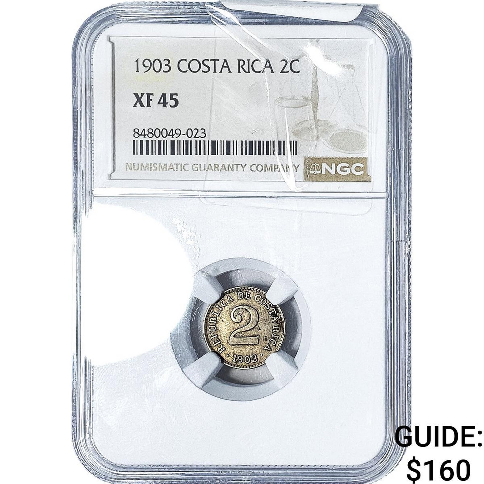 1903 Costa Rica Silver 2 Centimos NGC XF45: 1903 Costa Rica Silver 2 Centimos NGC XF45