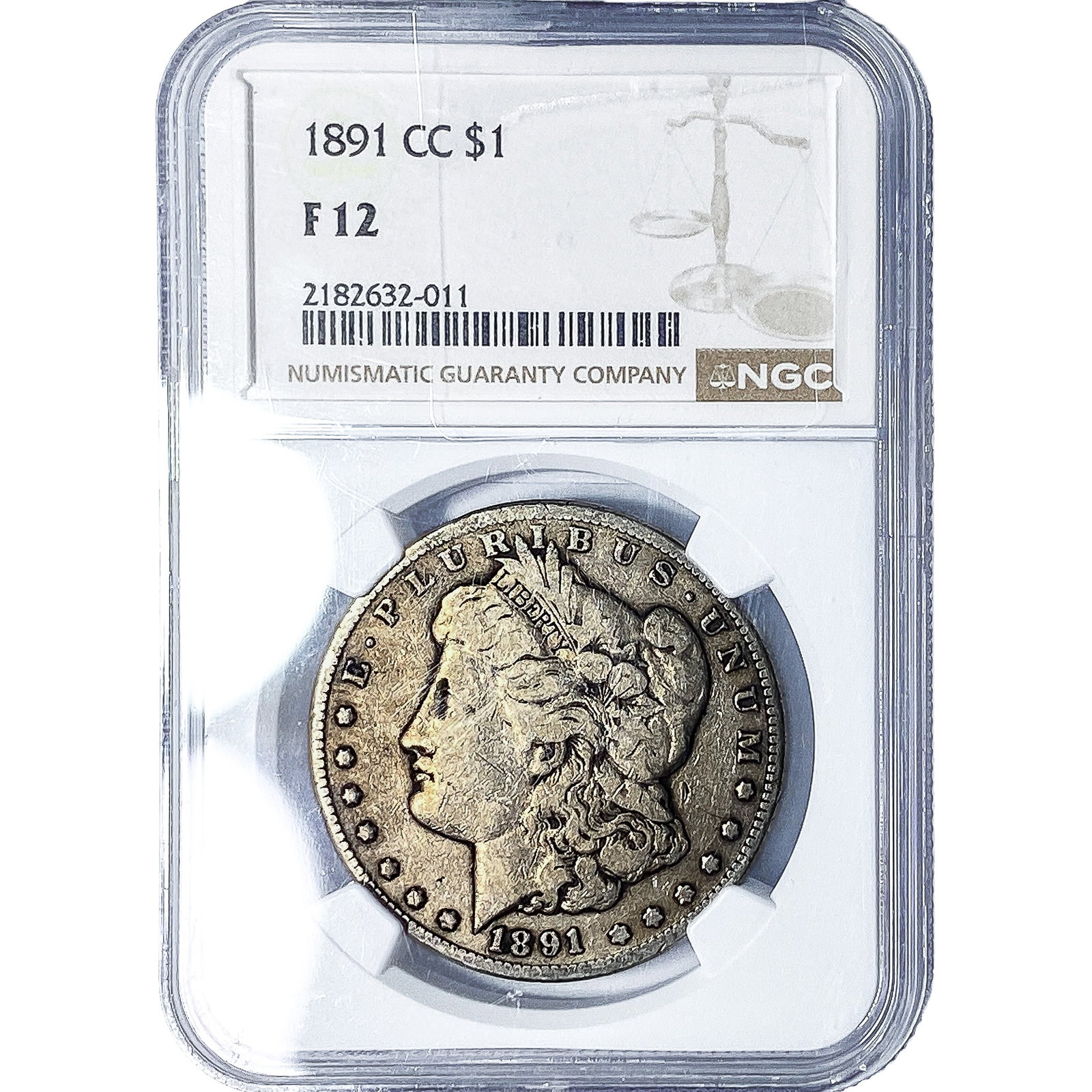 1891-CC Morgan Silver Dollar NGC F12: 1891-CC Morgan Silver Dollar NGC F12