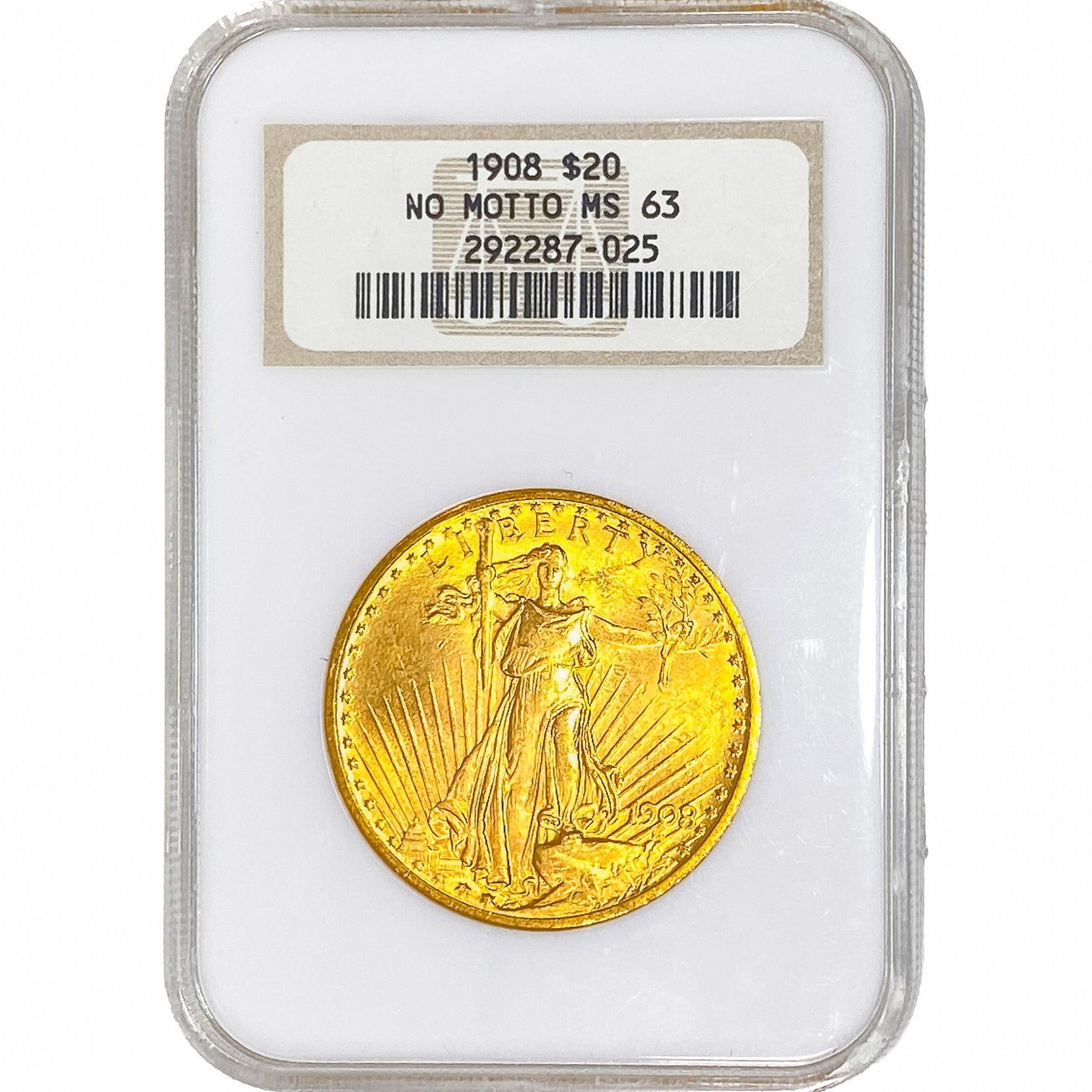 1908 $20 Gold Double Eagle NGC MS63 No Motto: 1908 $20 Gold Double Eagle NGC MS63 No Motto
