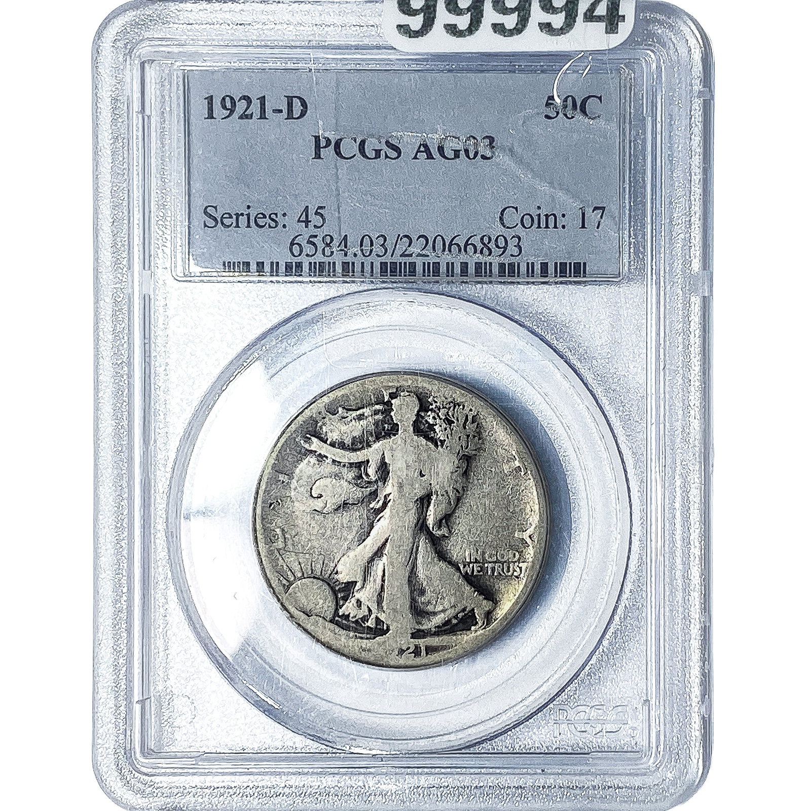 1921-D Walking Liberty Half Dollar PCGS AG03: 1921-D Walking Liberty Half Dollar PCGS AG03