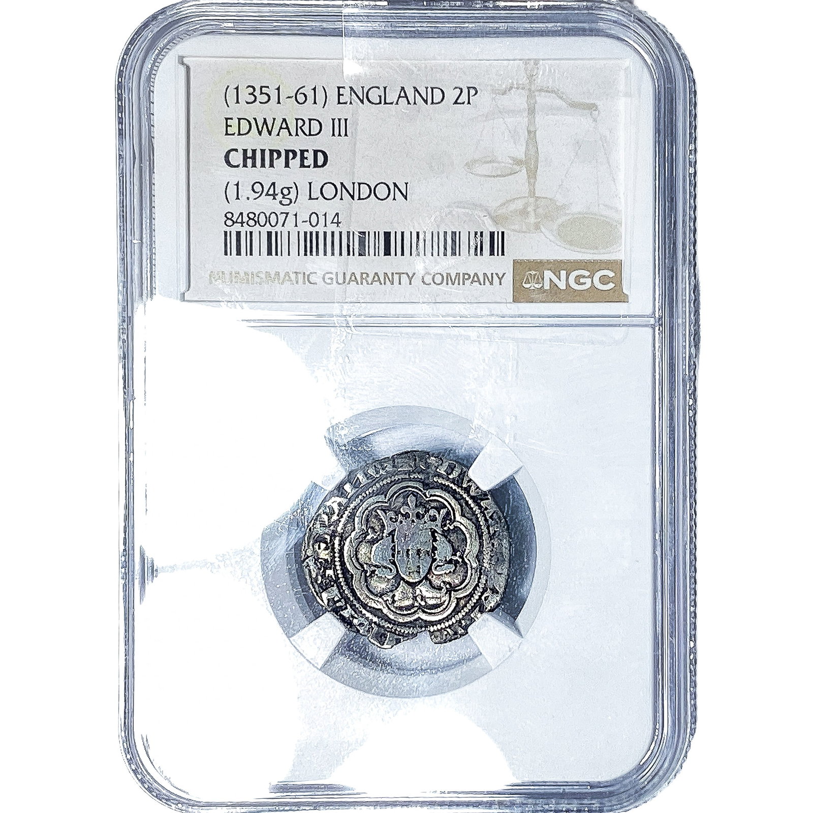 (1351-61) Medieval England Edward III Silver 2 Pence NGC Chipped: (1351-61) Medieval England Edward III Silver 2 Pence NGC Chipped