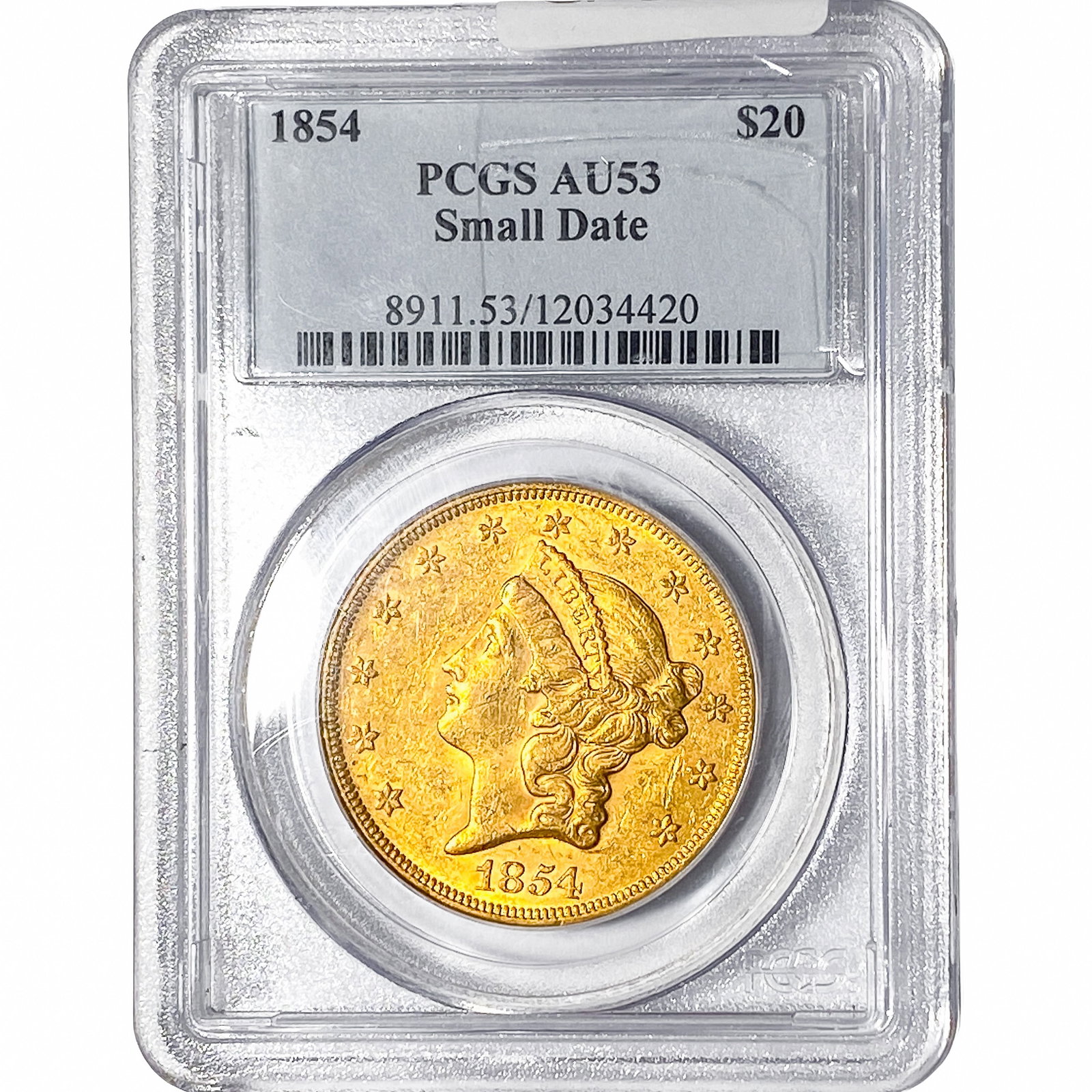 1854 $20 Gold Double Eagle PCGS AU53 Small Date (1 of 4)