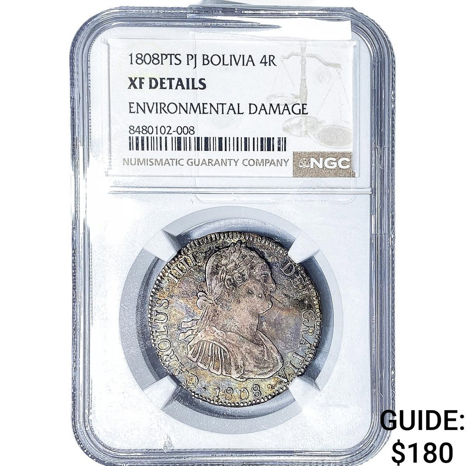 1808-PTS Colonial Spain Silver 4 Reales NGC XF Details: 1808-PTS Colonial Spain Silver 4 Reales NGC XF Details