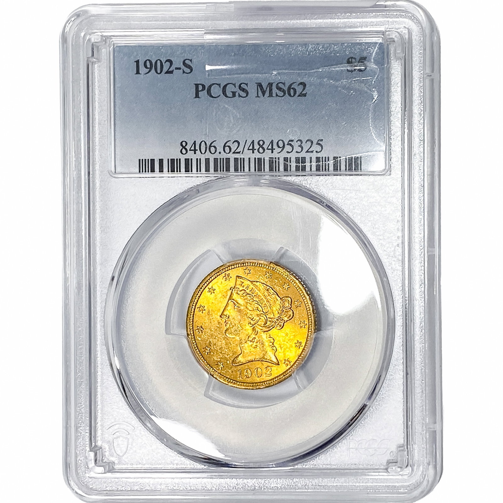 1902-S $5 Gold Half Eagle PCGS MS62: 1902-S $5 Gold Half Eagle PCGS MS62