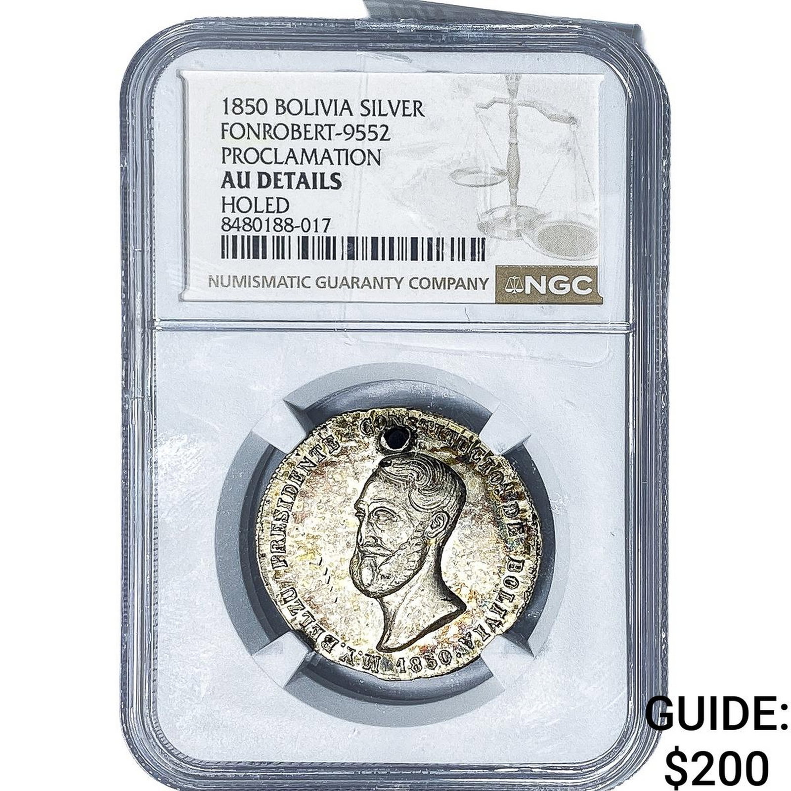 1850 Bolivian Silver Proclomation Medal NGC AU Details: 1850 Bolivian Silver Proclomation Medal NGC AU Details