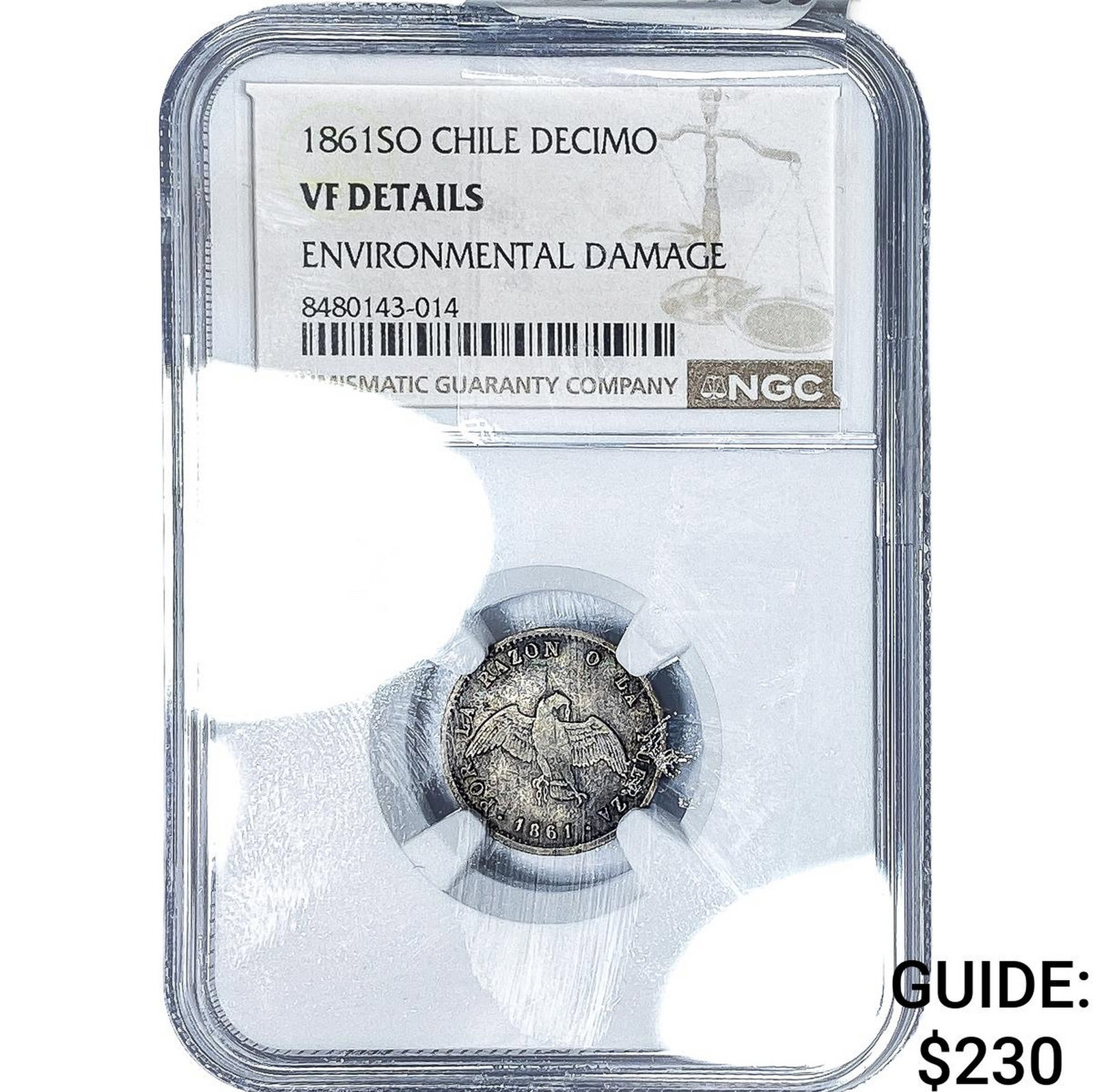1861-SO Chile Silver Decimo NGC VF Details: 1861-SO Chile Silver Decimo NGC VF Details
