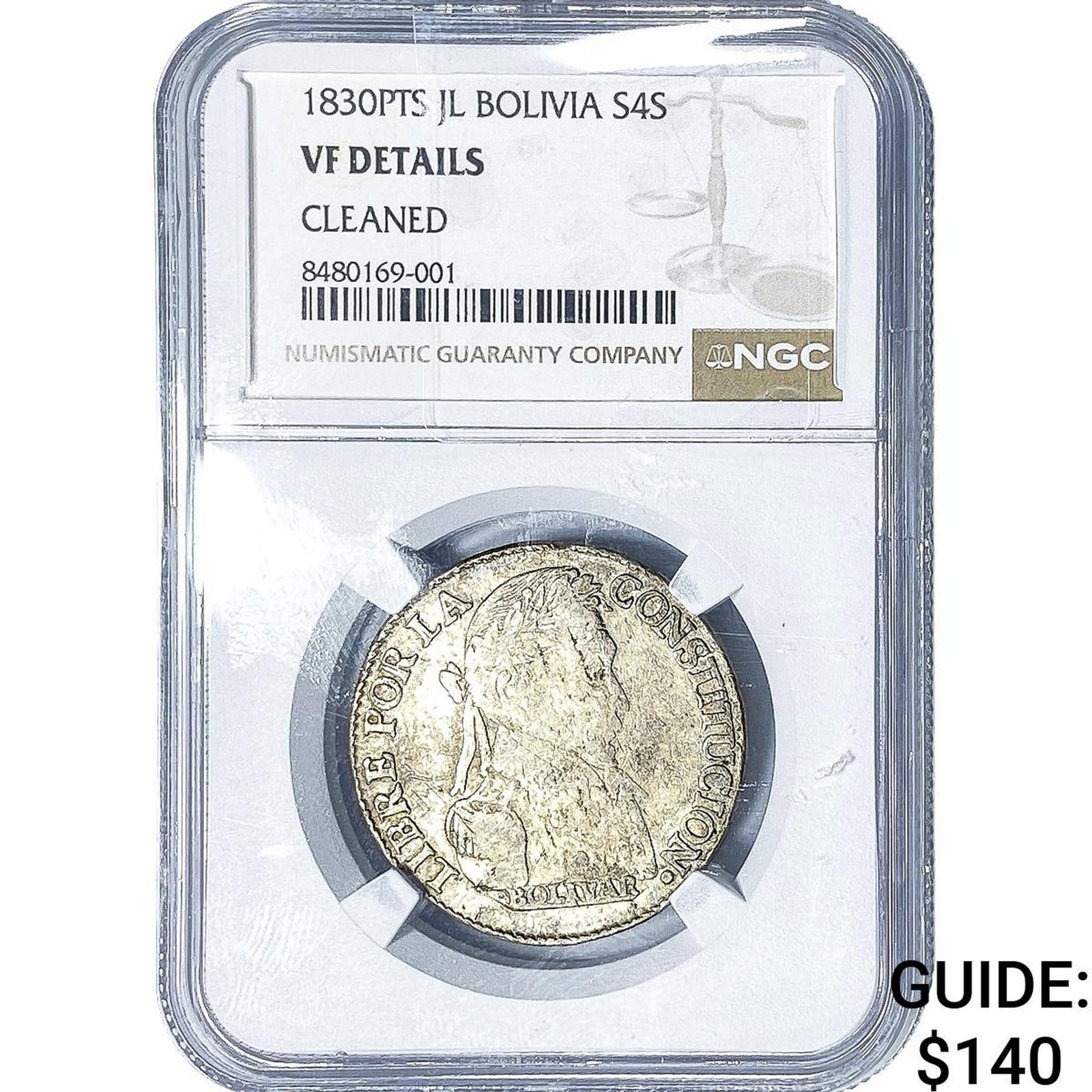 1830-PTS Bolivia Silver 4 Soles NGC VF Details (1 of 2)