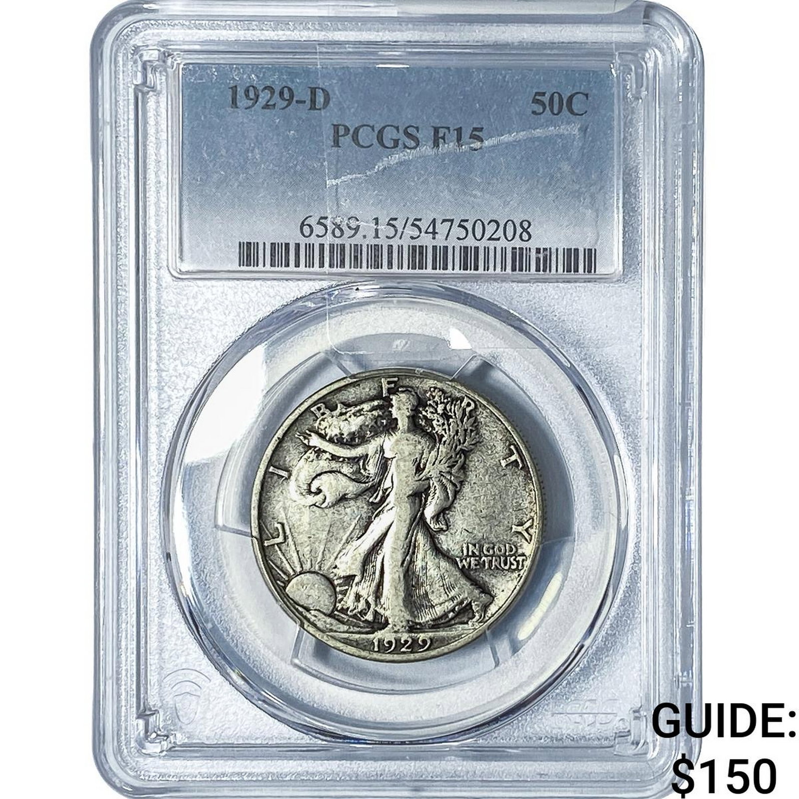 1929-D Walking Liberty Half Dollar PCGS F15: 1929-D Walking Liberty Half Dollar PCGS F15