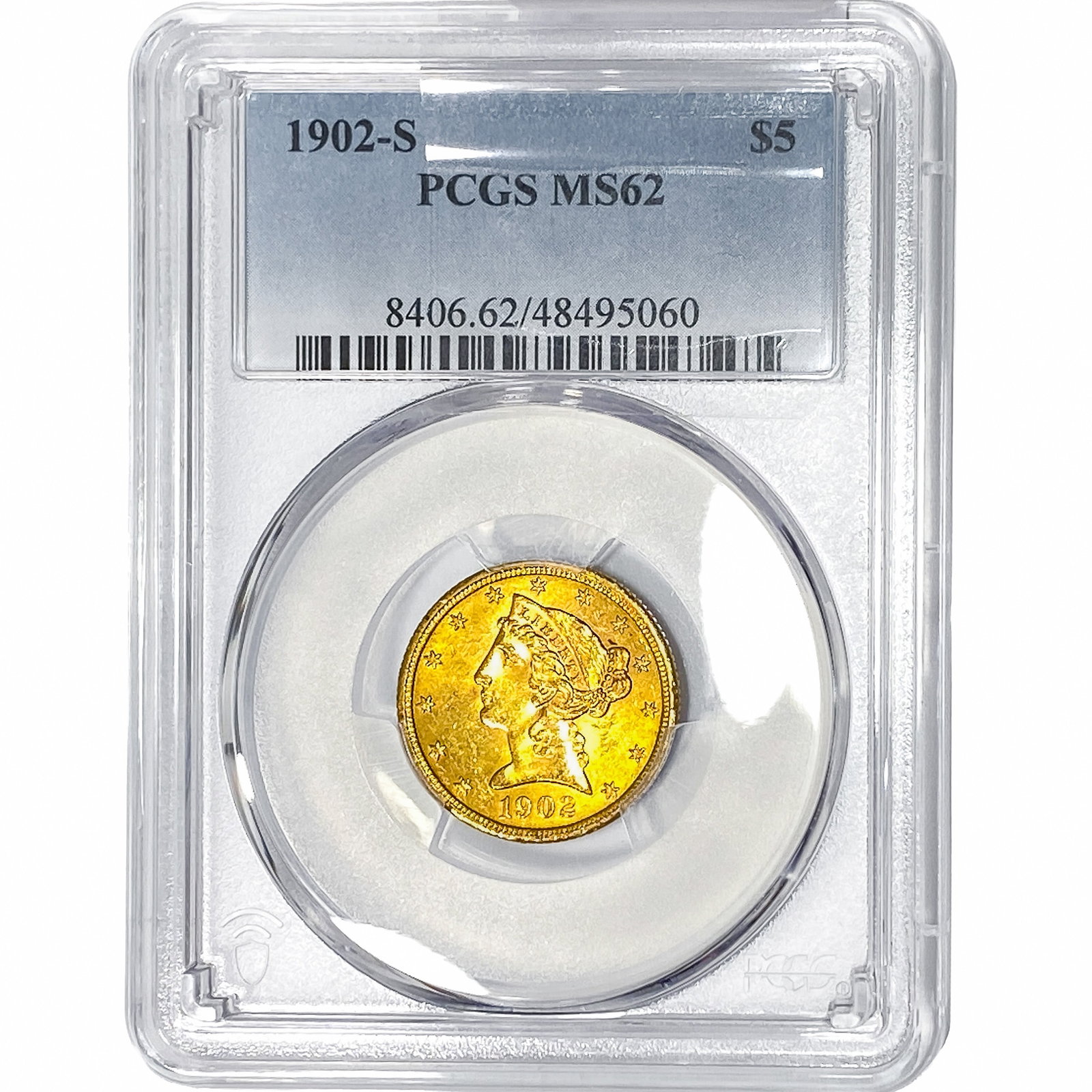 1902-S $5 Gold Half Eagle PCGS MS62: 1902-S $5 Gold Half Eagle PCGS MS62