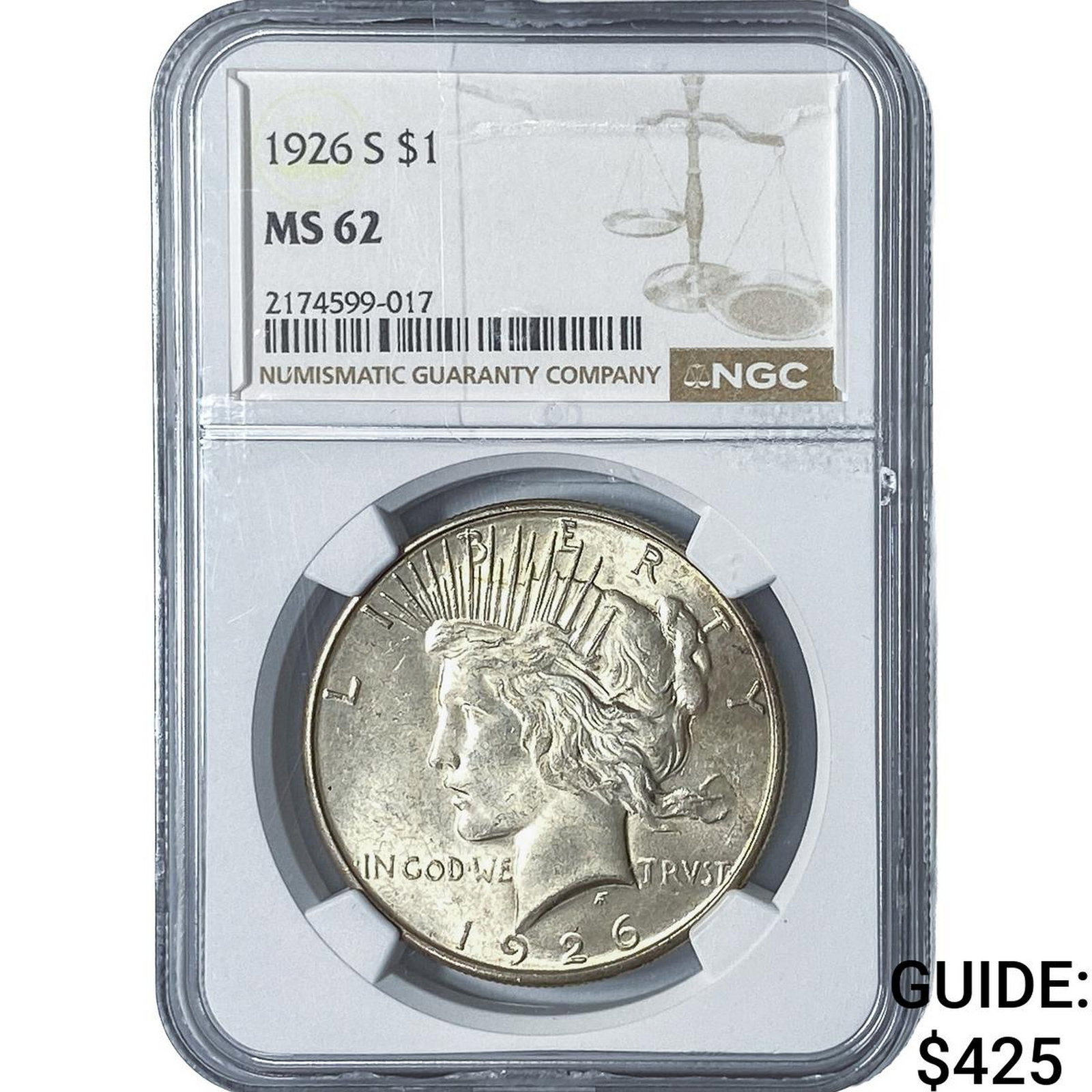 1926-S Silver Peace Dollar NGC MS62 (1 of 2)