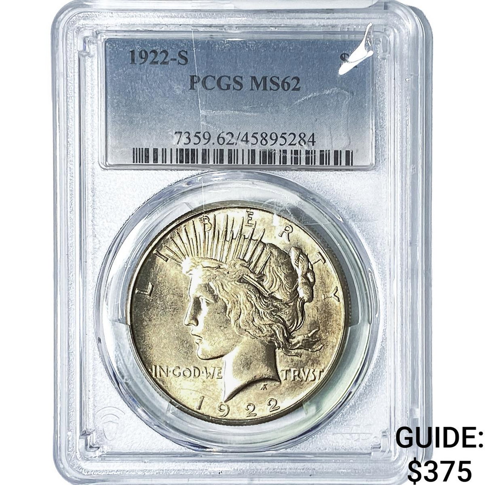 1922-S Silver Peace Dollar PCGS MS62: 1922-S Silver Peace Dollar PCGS MS62