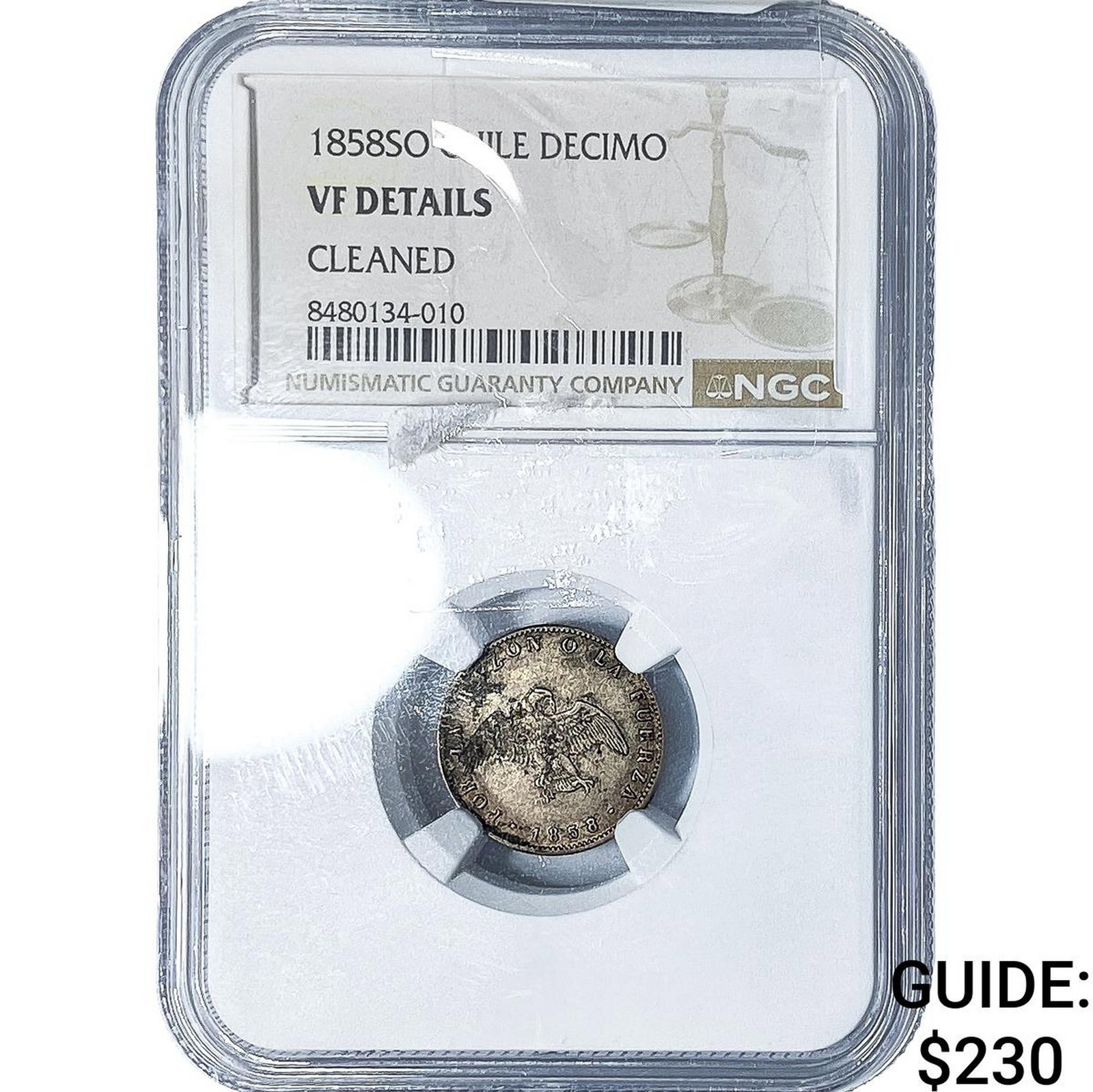 1858-SO Chile Silver Decimo NGC VF Details (1 of 2)