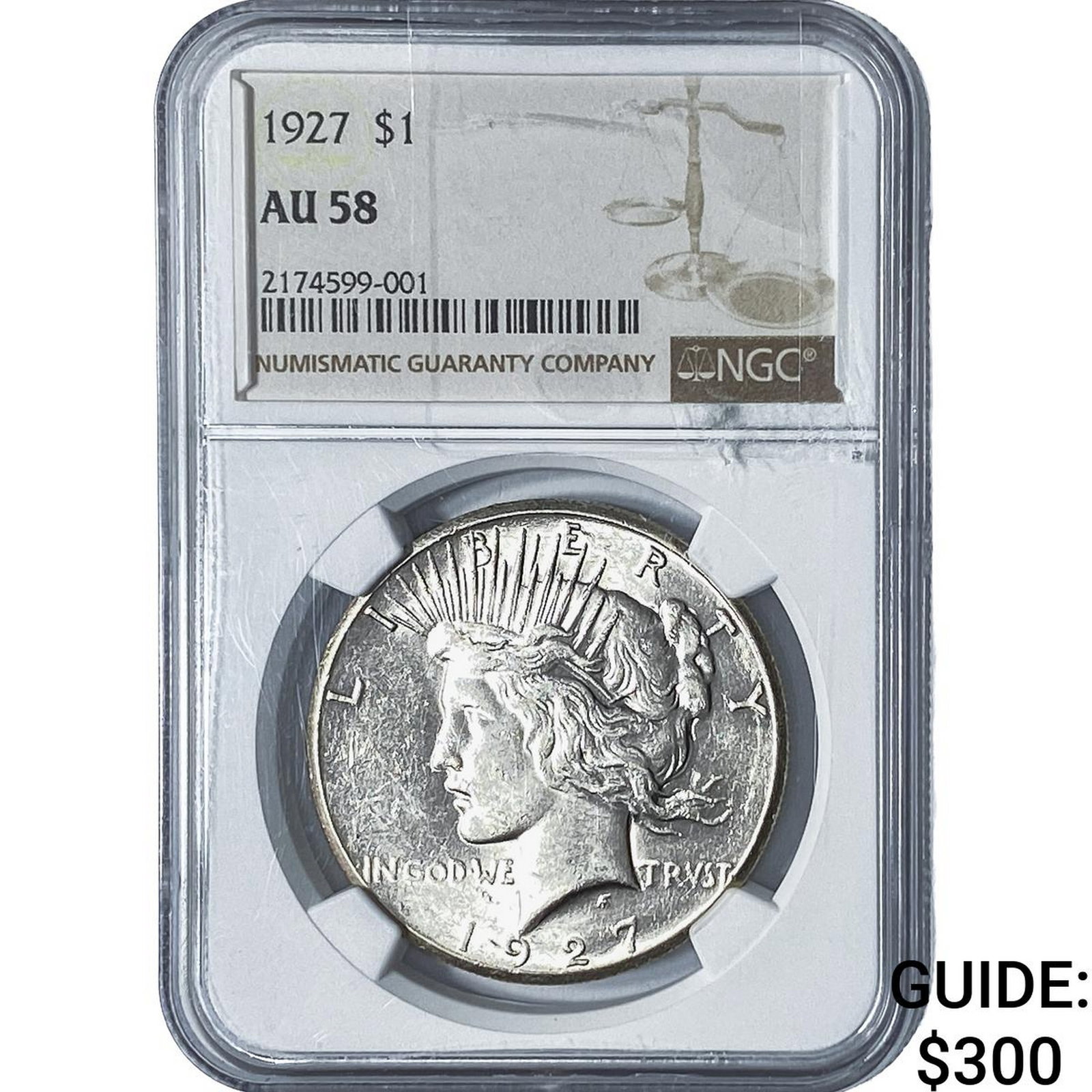 1927 Silver Peace Dollar NGC AU58: 1927 Silver Peace Dollar NGC AU58