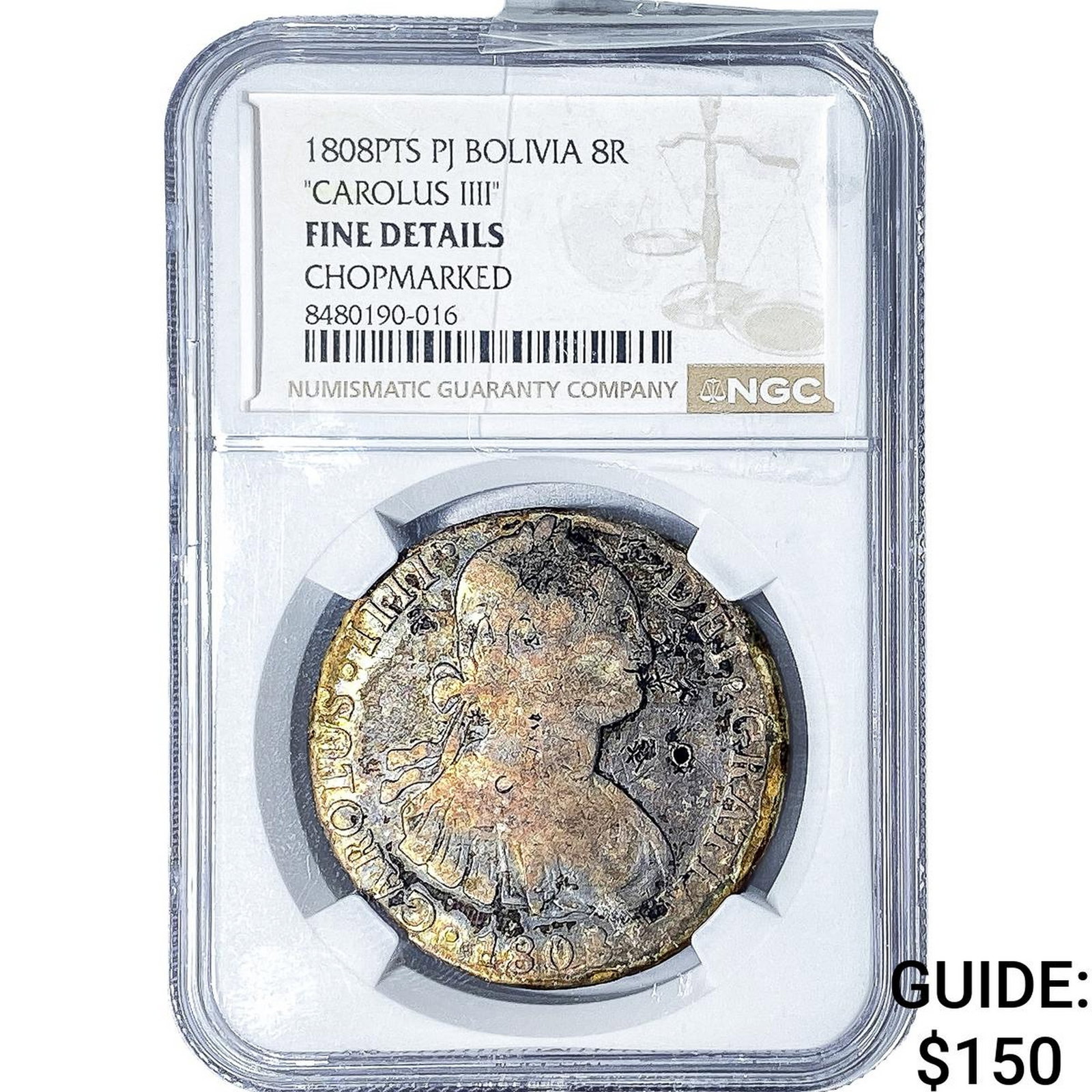 1808-PTS Colonial Spain Silver 8 Reales Chopmarked NGC F Details: 1808-PTS Colonial Spain Silver 8 Reales Chopmarked NGC F Details