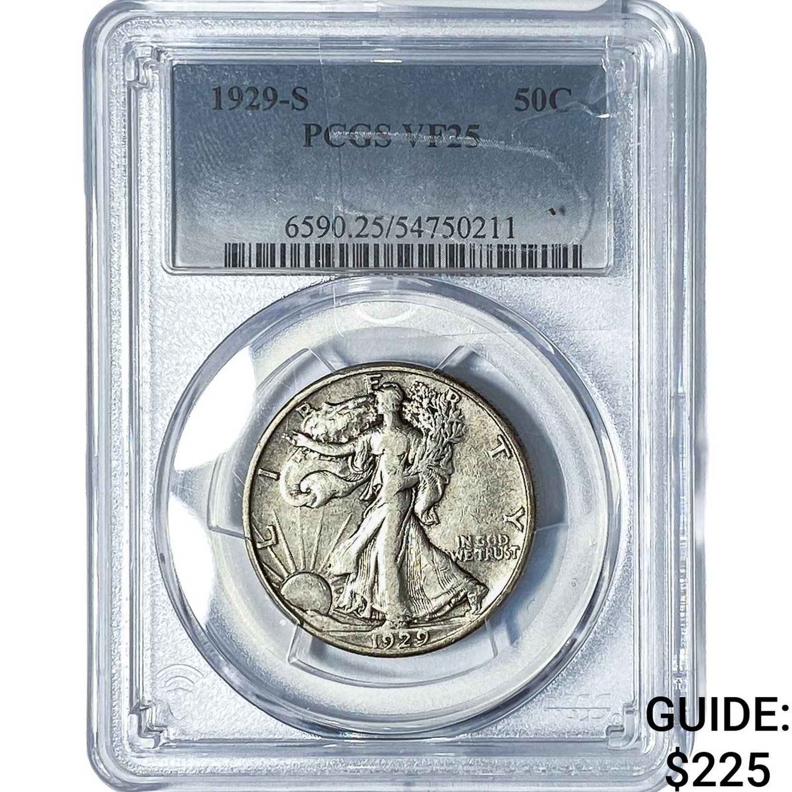 1929-S Walking Liberty Half Dollar PCGS VF25: 1929-S Walking Liberty Half Dollar PCGS VF25