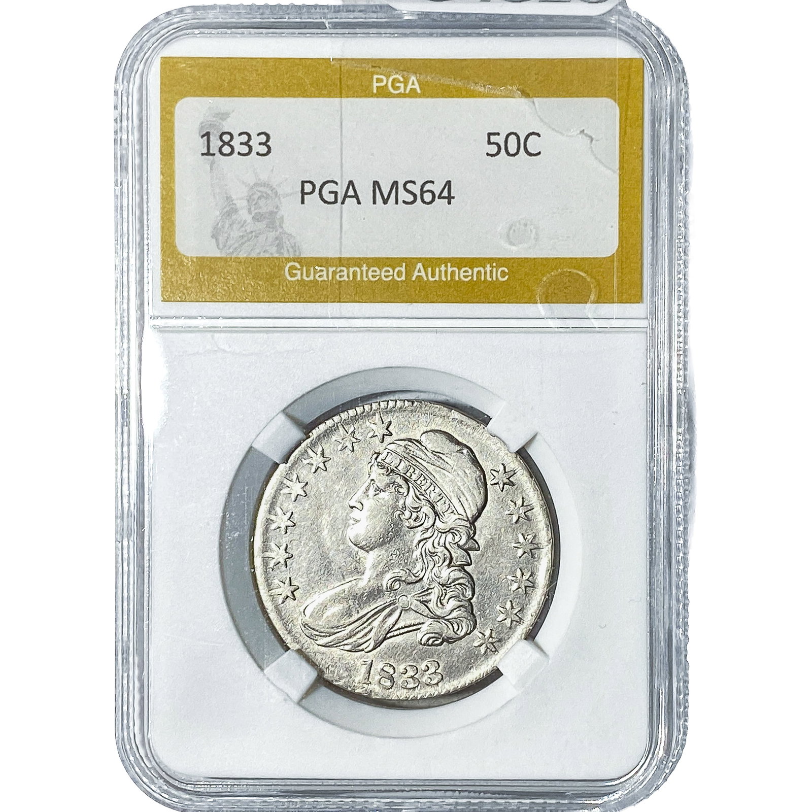 1833 Capped Bust Half Dollar PGA MS64: 1833 Capped Bust Half Dollar PGA MS64