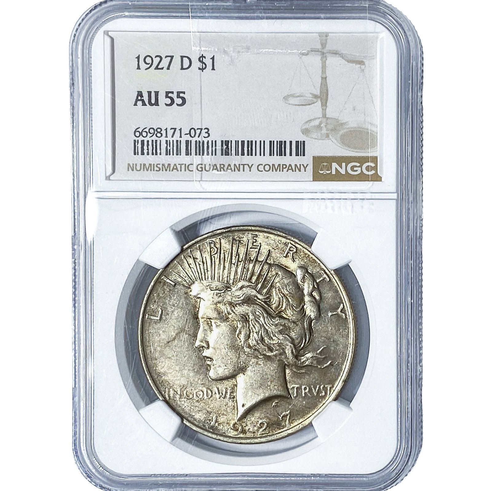 1927-D Silver Peace Dollar NGC AU55: 1927-D Silver Peace Dollar NGC AU55