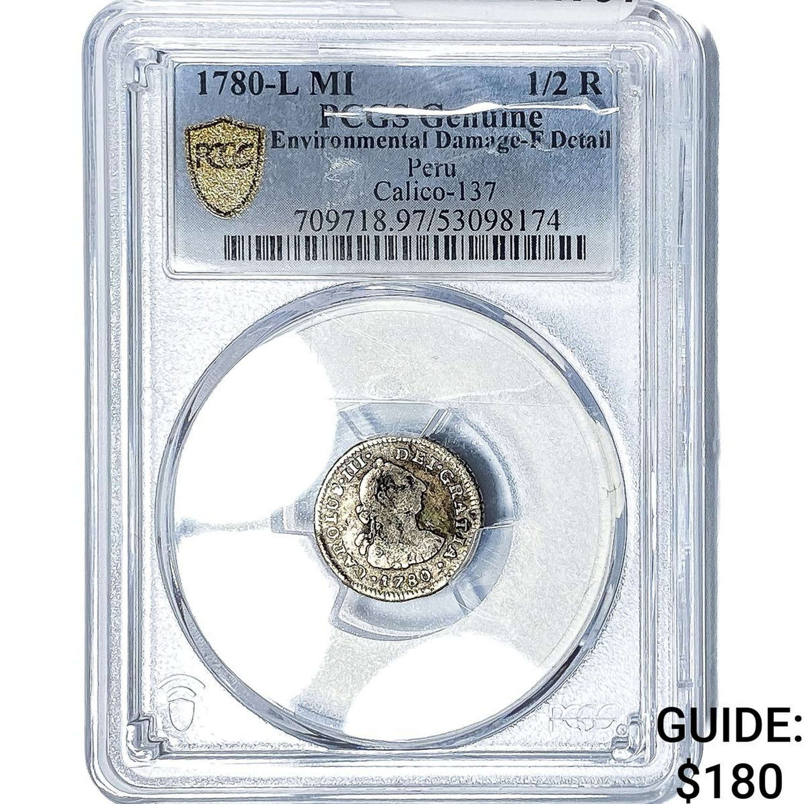 1780-L Colonial Spain Silver 1/2 Real PCGS F Details: 1780-L Colonial Spain Silver 1/2 Real PCGS F Details