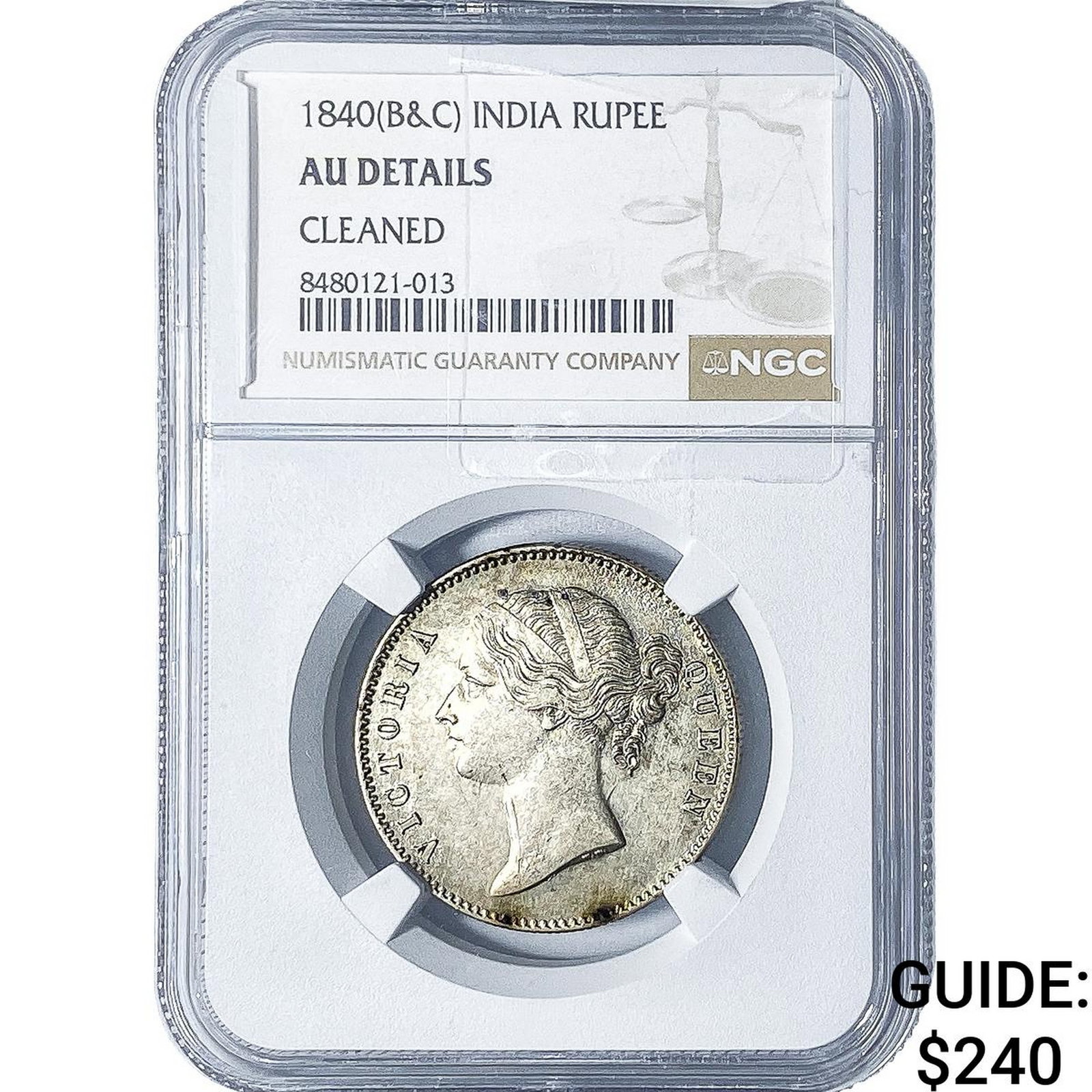 1840 British India SIlver Rupee NGC AU Details (1 of 2)