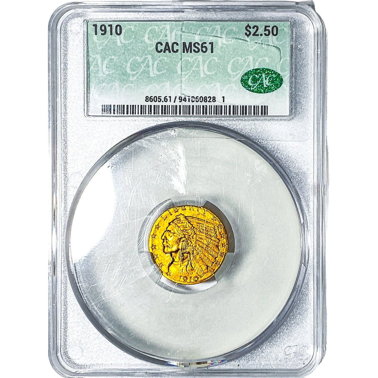 1910 $2.50 Gold Quarter Eagle CAC MS61: 1910 $2.50 Gold Quarter Eagle CAC MS61