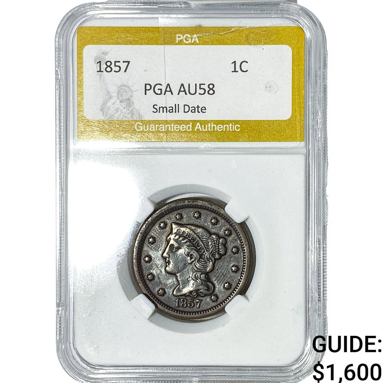 1857 Braided Hair Large Cent PGA AU58 Small Date (1 of 2)