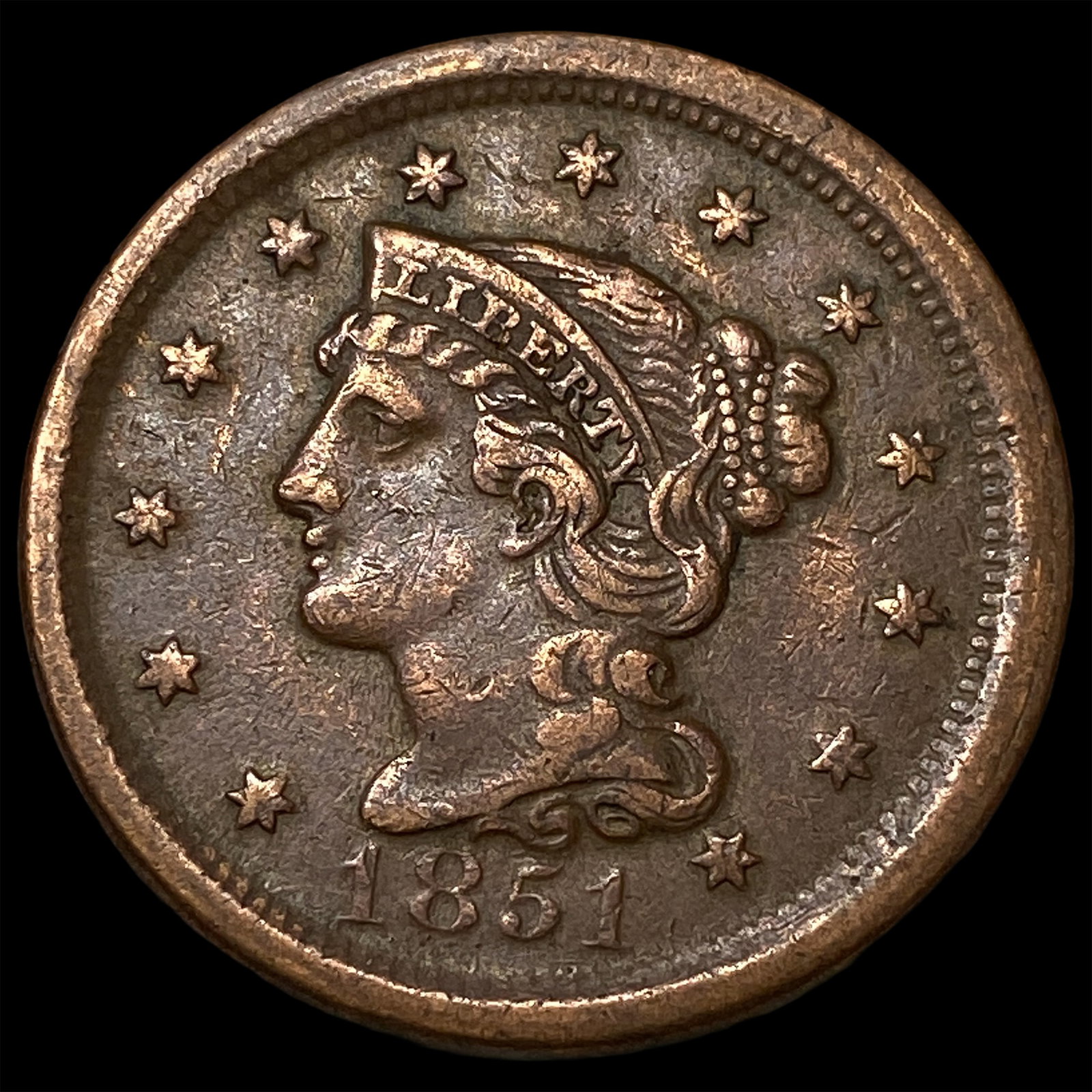 1851 RD Braided Hair Large Cent NEARLY UNCIRCULATED: 1851 RD Braided Hair Large Cent NEARLY UNCIRCULATED