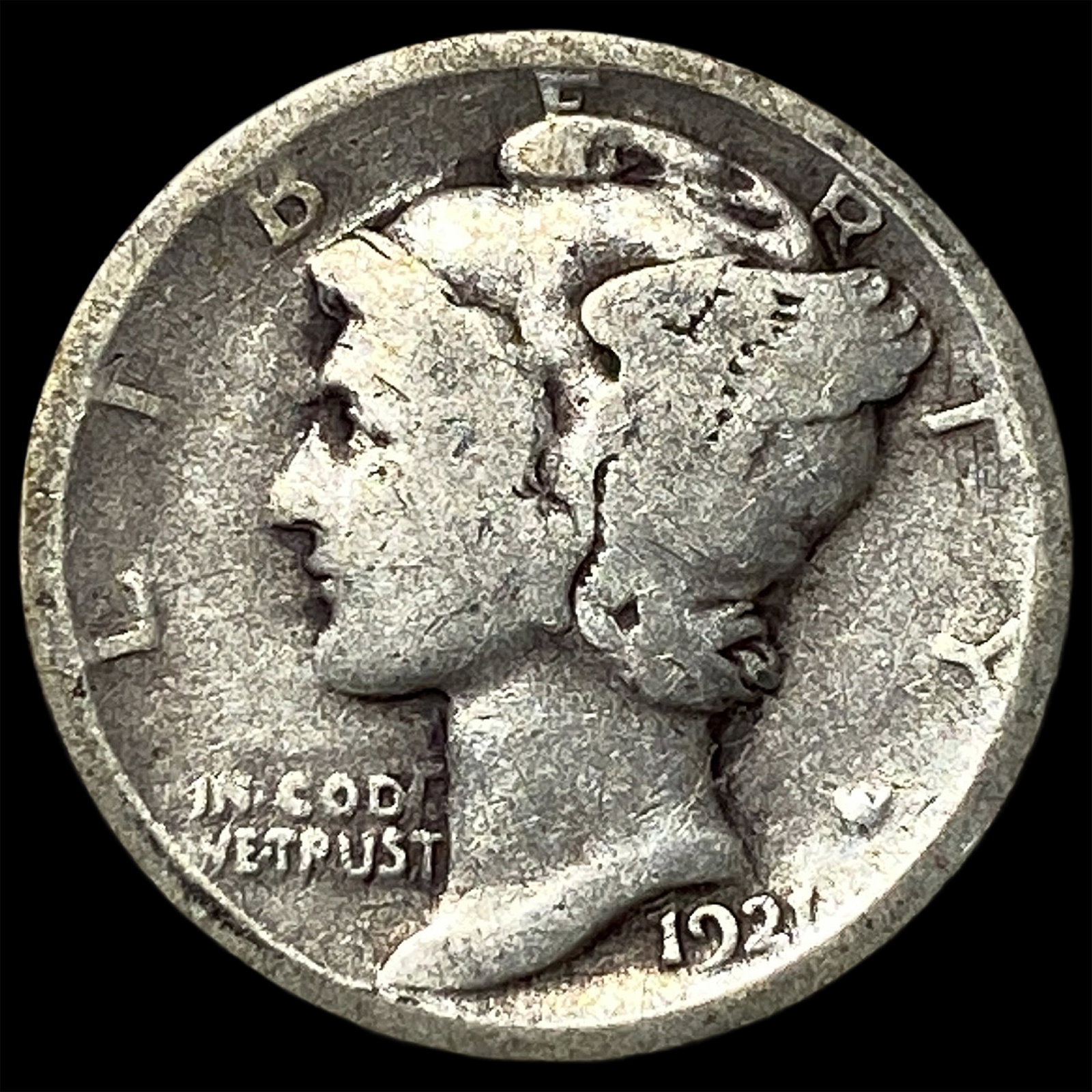 1921 Silver Mercury Dime LIGHTLY CIRCULATED: 1921 Silver Mercury Dime LIGHTLY CIRCULATED