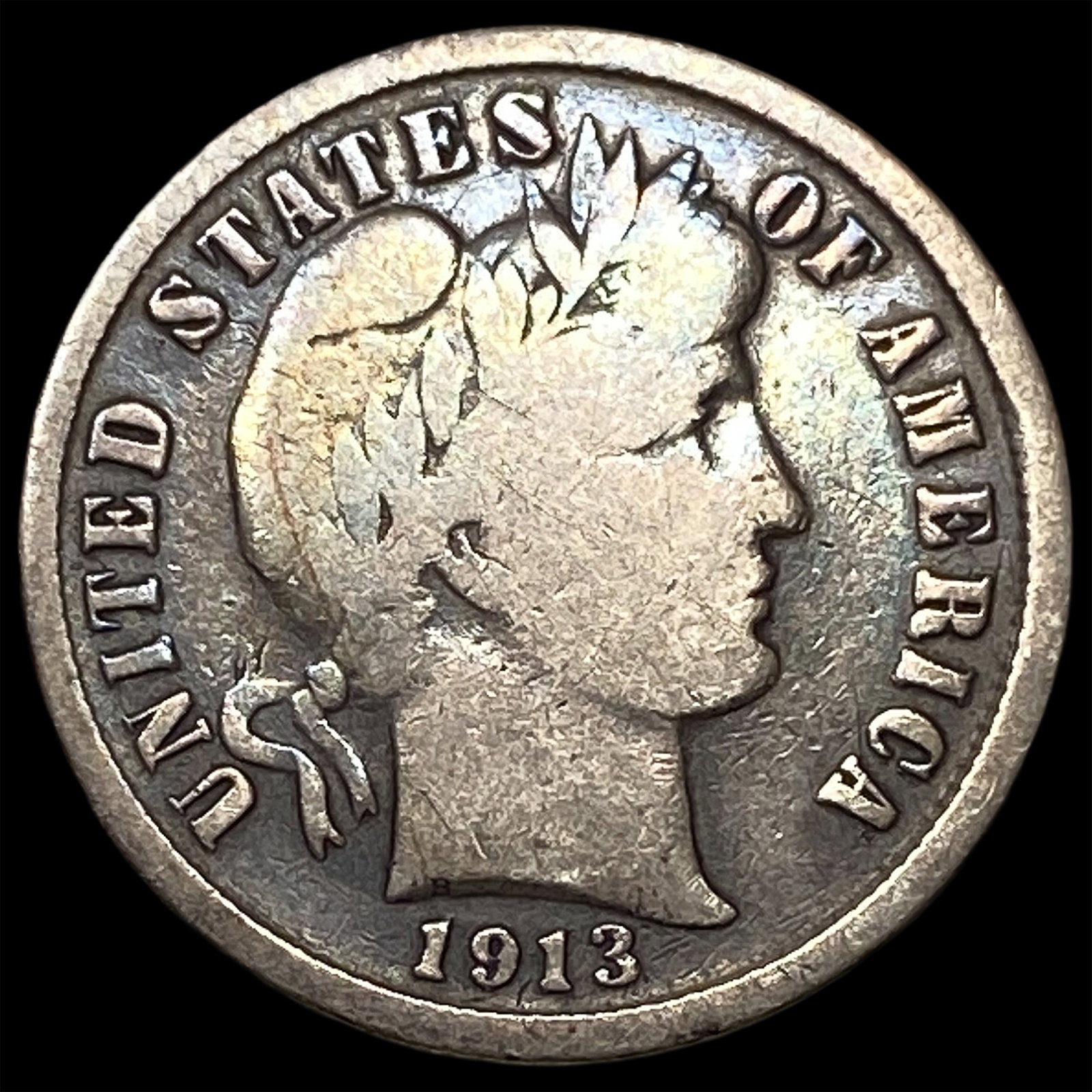 1913-S Silver Barber Dime LIGHTLY CIRCULATED: 1913-S Silver Barber Dime LIGHTLY CIRCULATED